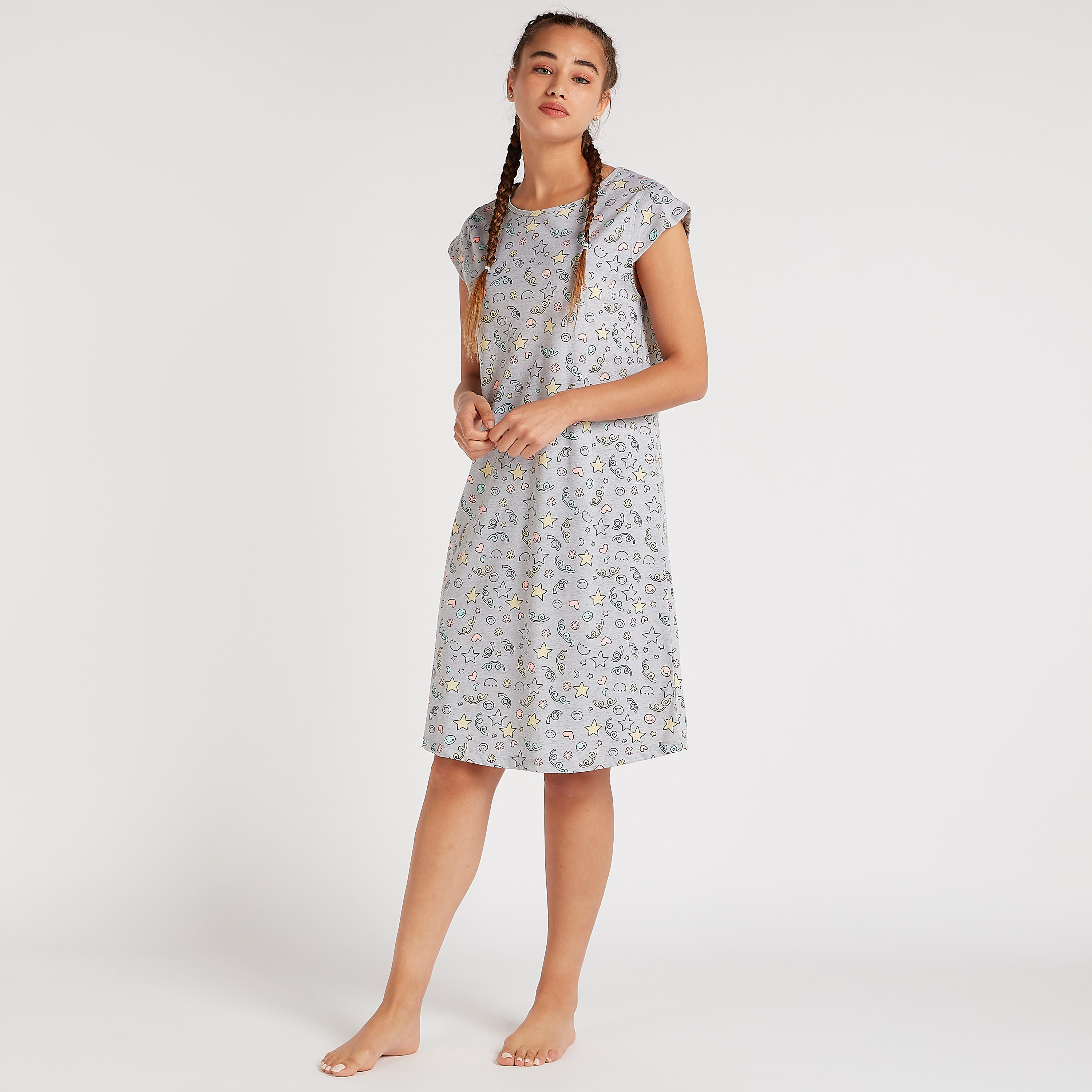 Printed Sleepshirt with Vest and Shorts Set -women-clothing-nightwear-pyjamas-longsets-image-8