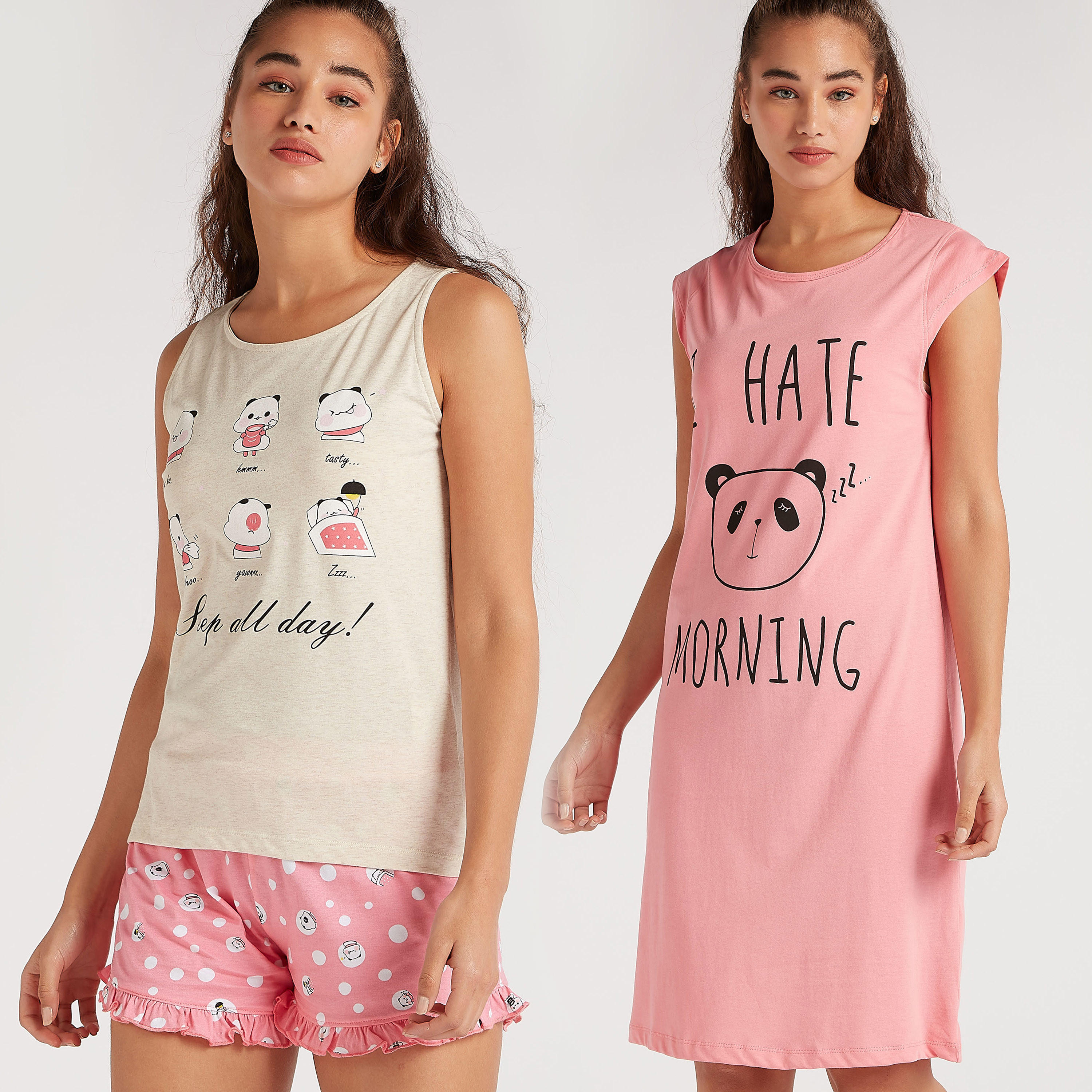 طقم ملابس نوم 3 قطع بطبعات باندا-women-clothing-nightwear-nighties-image-1