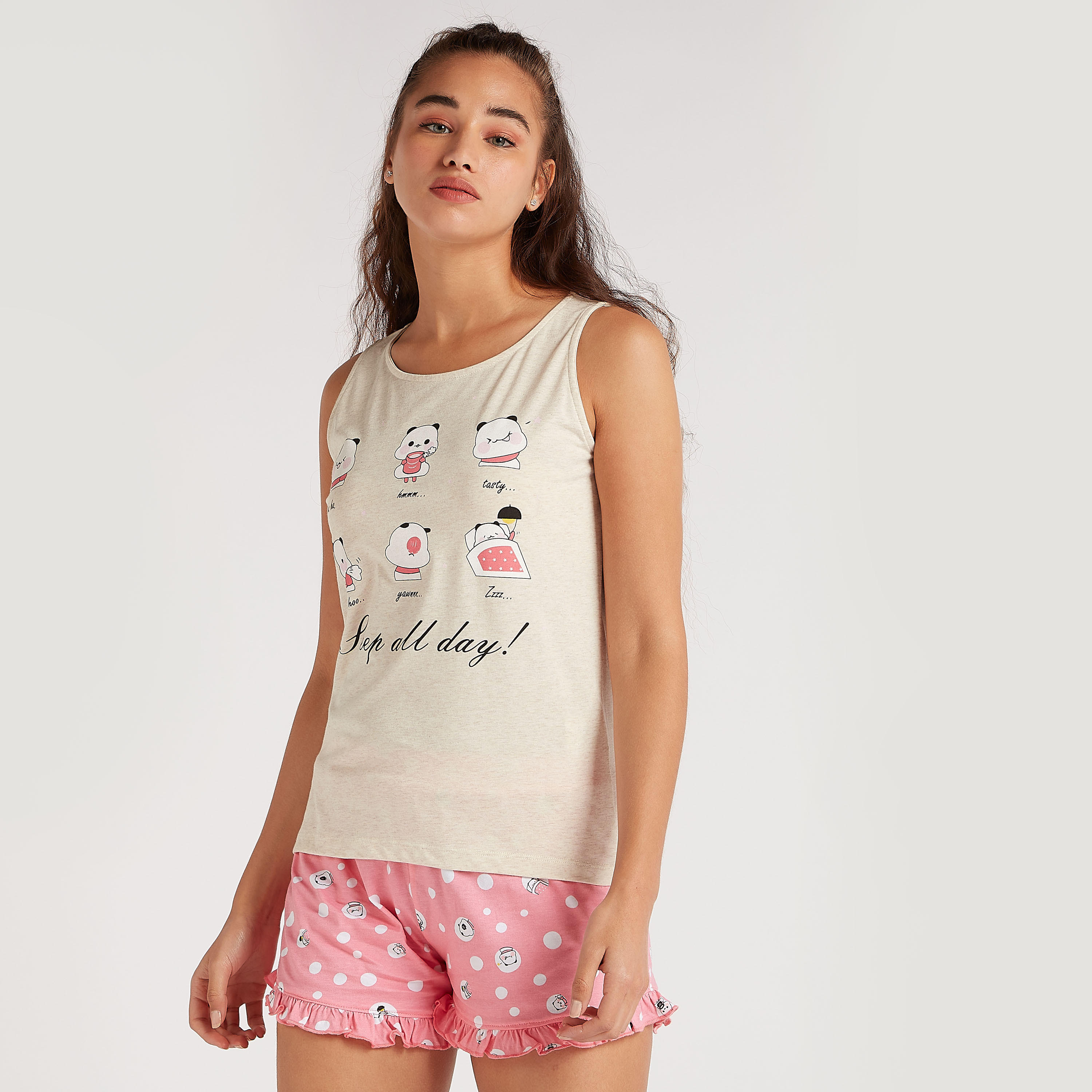 طقم ملابس نوم 3 قطع بطبعات باندا-women-clothing-nightwear-nighties-image-2