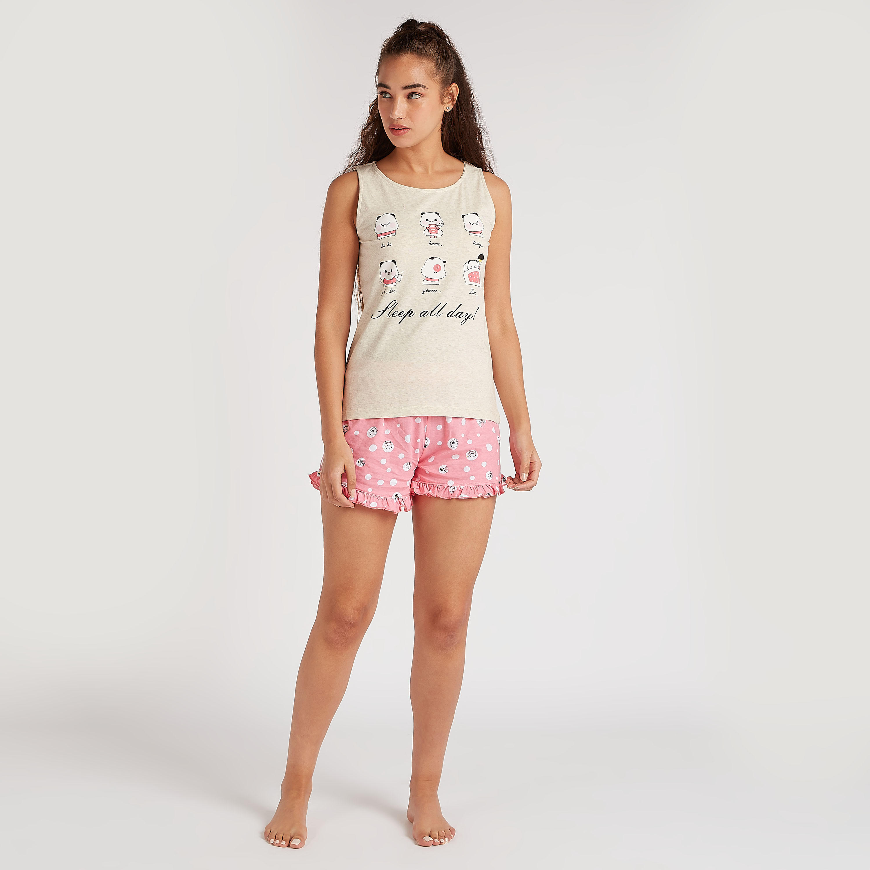 طقم ملابس نوم 3 قطع بطبعات باندا-women-clothing-nightwear-nighties-image-9