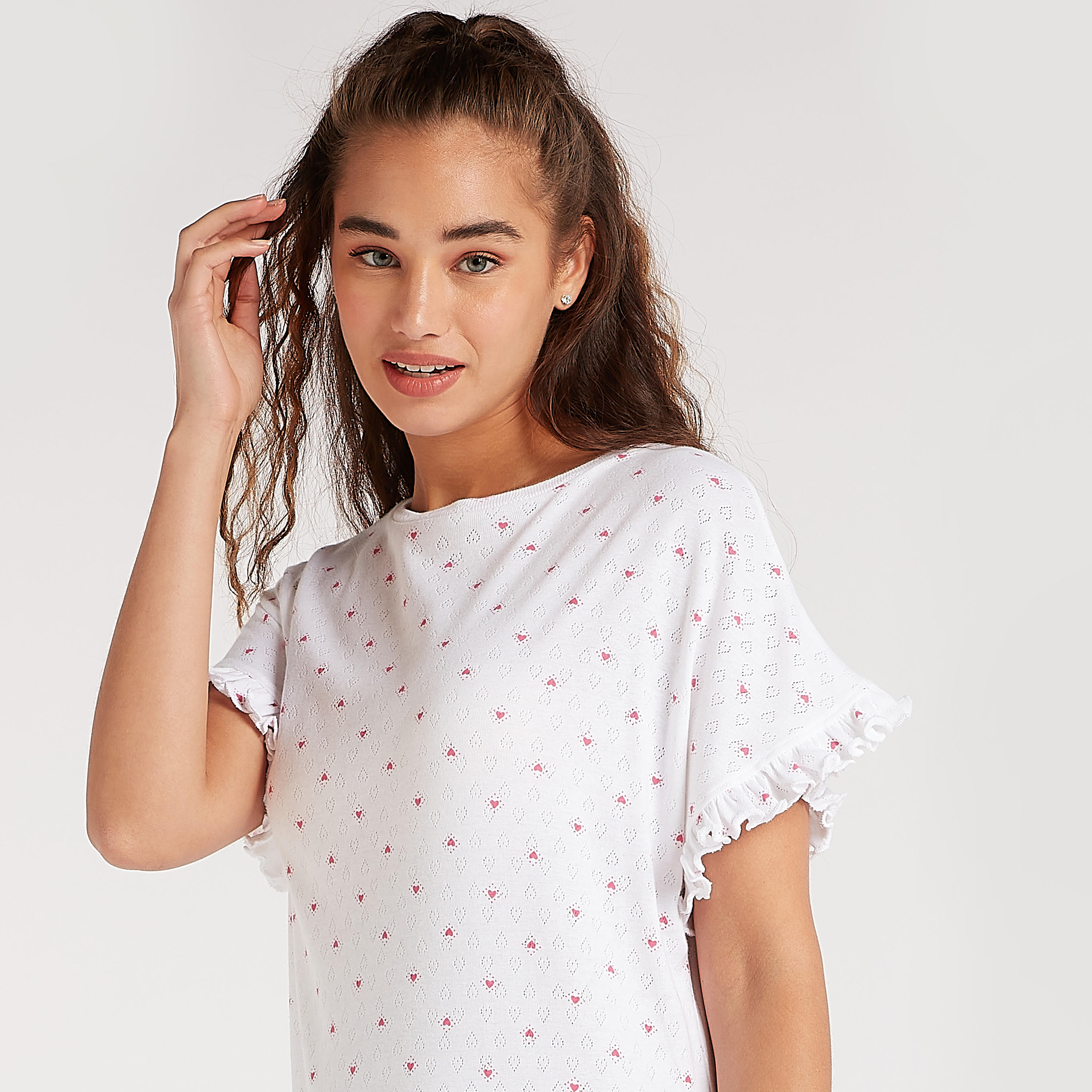قميص نوم بوينتيل بحوّاف كشكش وطبعات قلب-women-clothing-nightwear-nighties-image-2