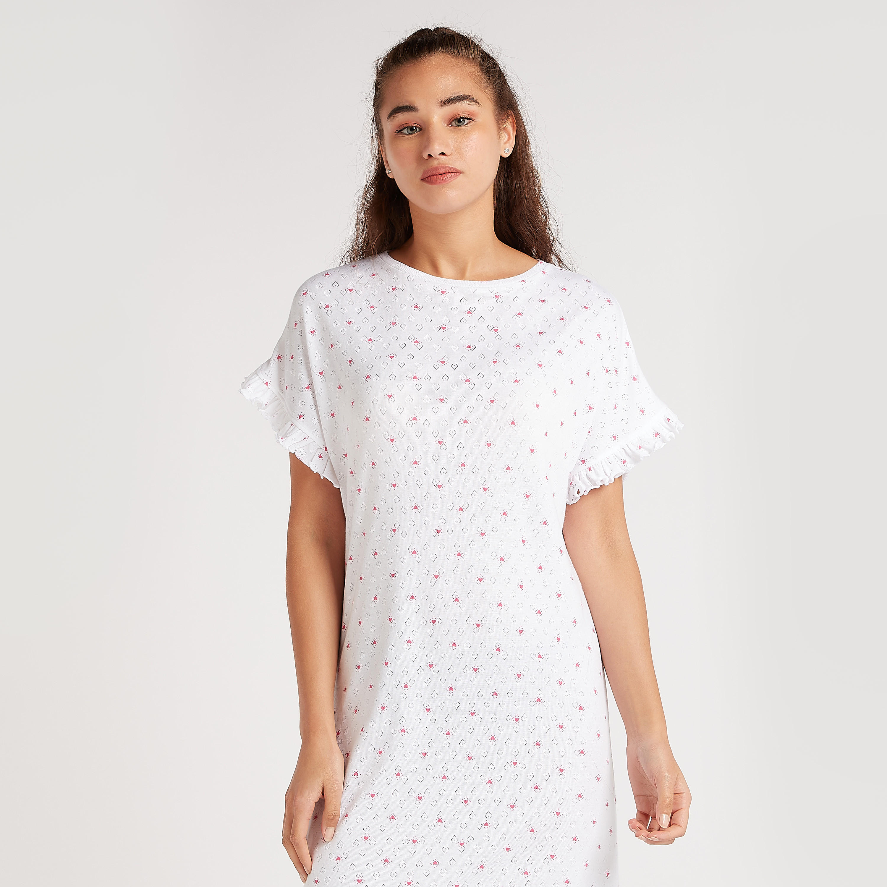 قميص نوم بوينتيل بحوّاف كشكش وطبعات قلب-women-clothing-nightwear-nighties-image-3