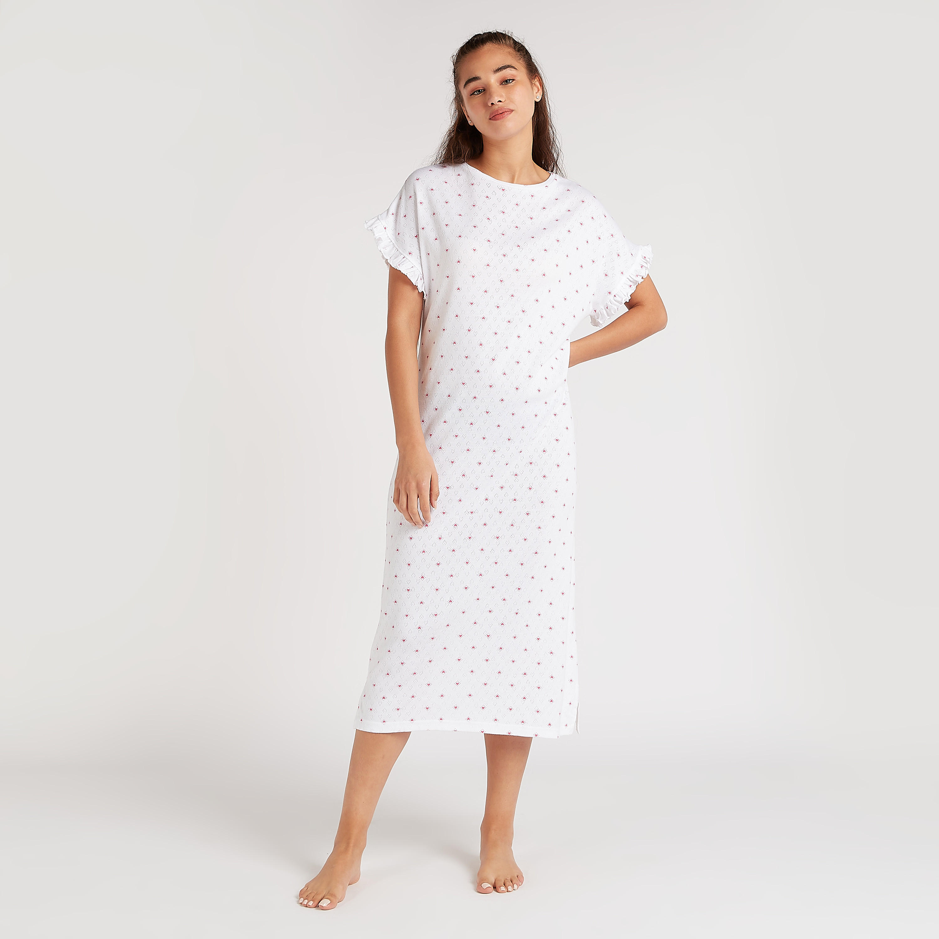 قميص نوم بوينتيل بحوّاف كشكش وطبعات قلب-women-clothing-nightwear-nighties-image-4
