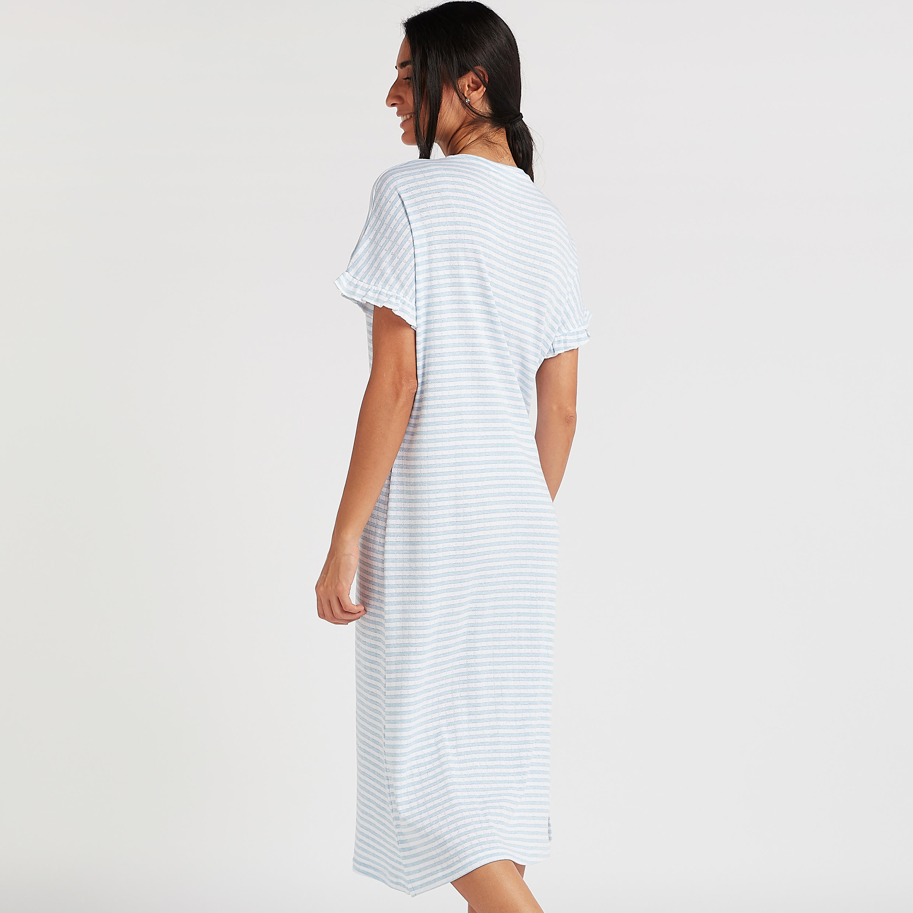قميص نوم بوينتل مخطط بحافة مكشكشة-women-clothing-nightwear-nighties-image-4