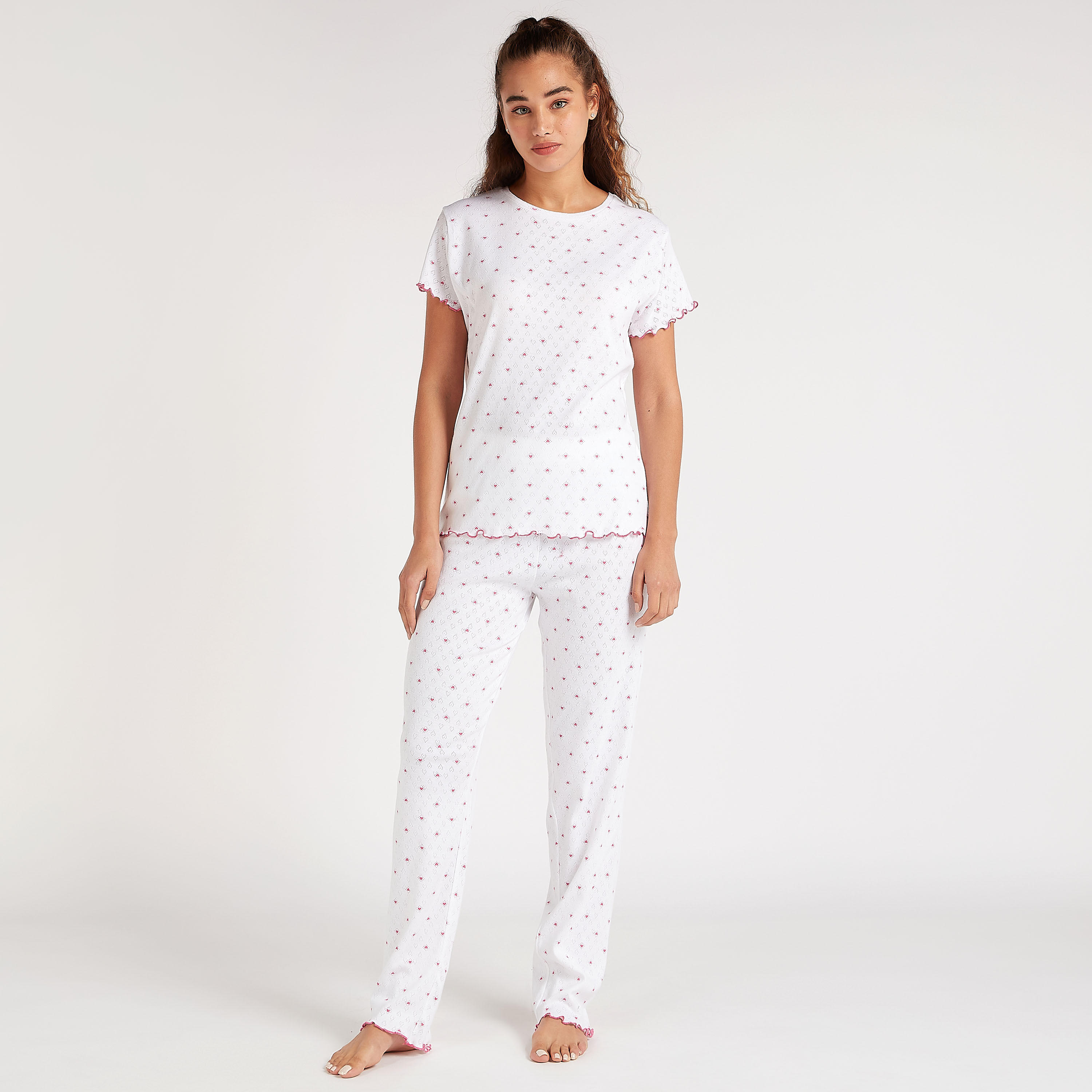 Heart Print T-shirt and Full Length Pyjama Set-women-clothing-nightwear-pyjamas-longsets-image-2