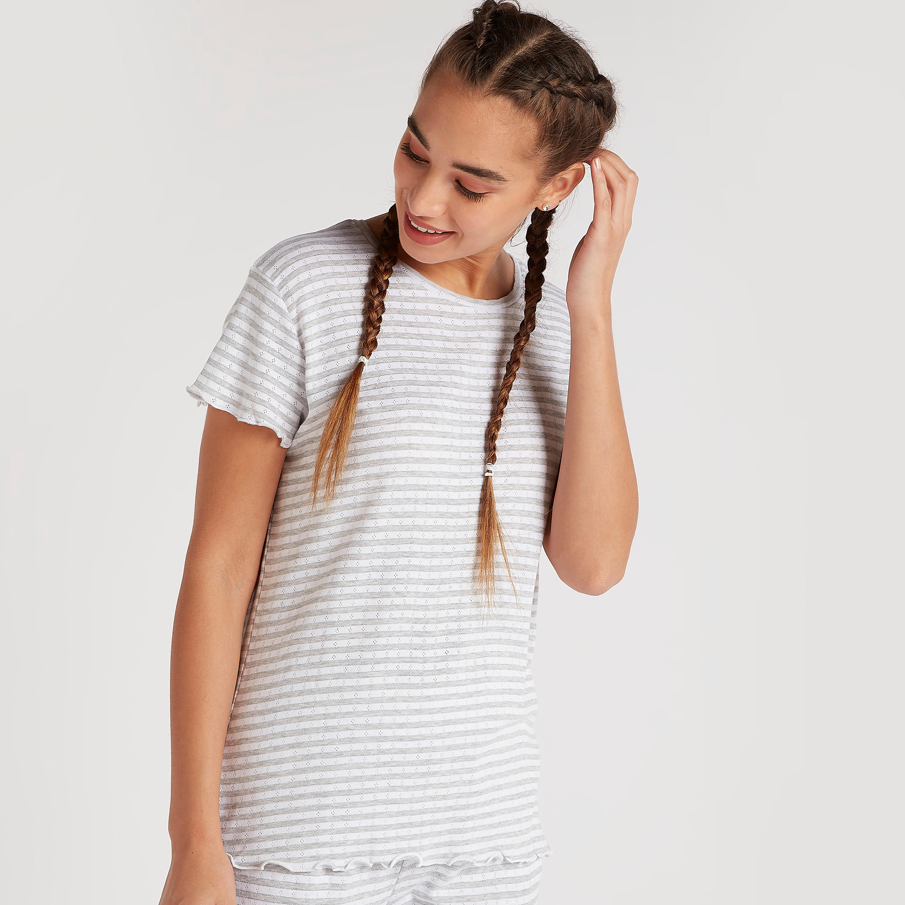 طقم بنطلون بيجاما وقميص مخطط بياقة ضيّقة-women-clothing-nightwear-pyjamas-longsets-image-4