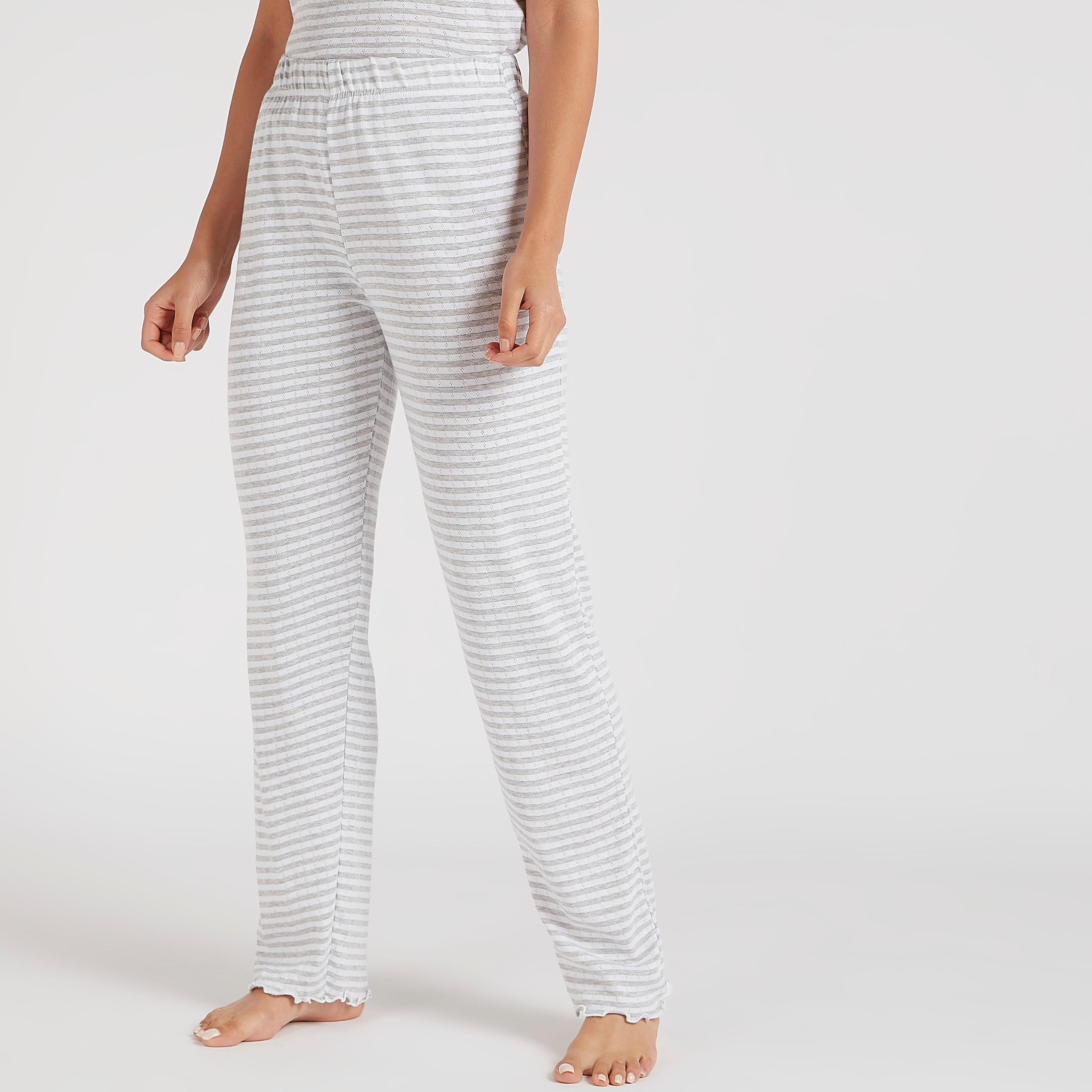 طقم بنطلون بيجاما وقميص مخطط بياقة ضيّقة-women-clothing-nightwear-pyjamas-longsets-image-5
