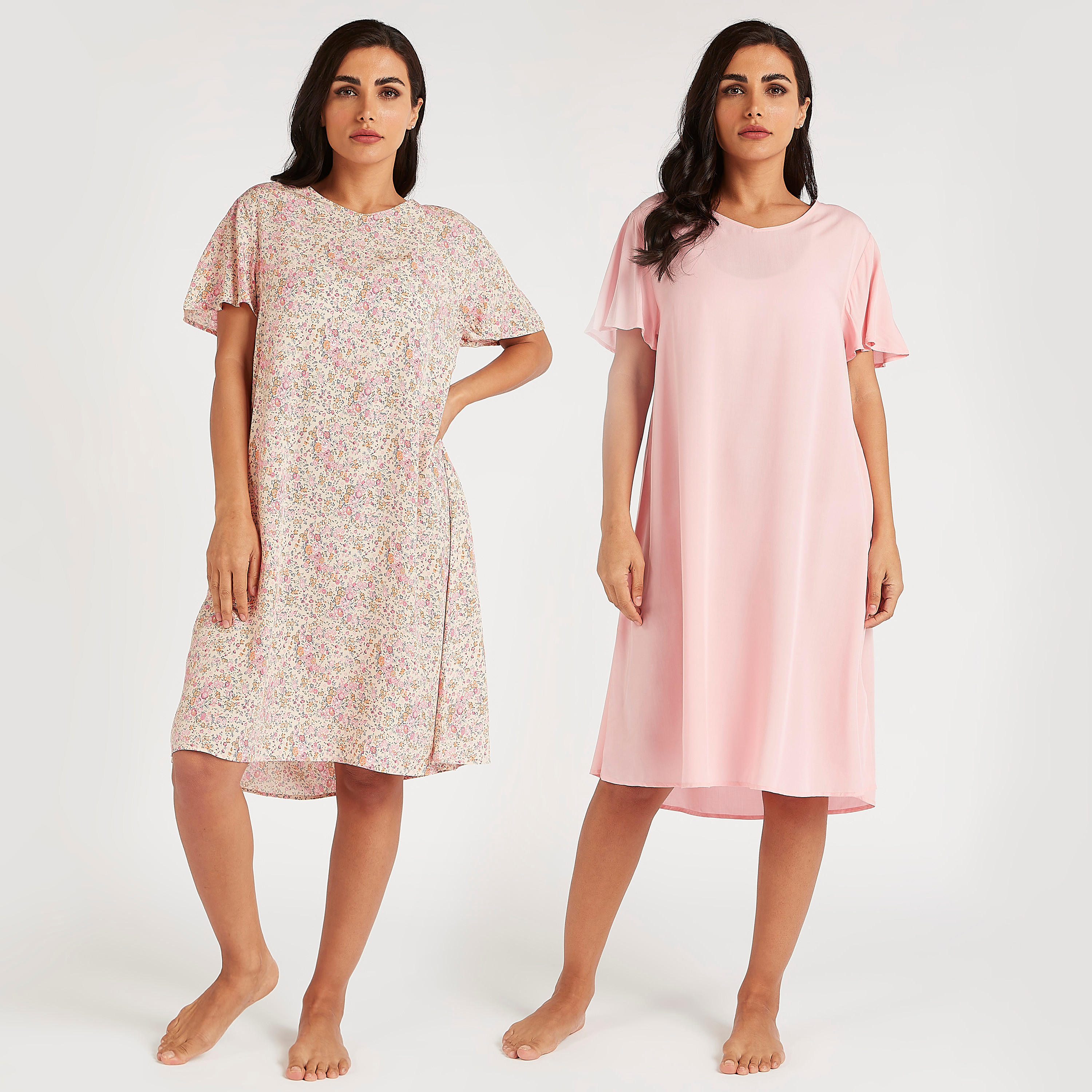 قمصان نوم بياقة v وأكمام قصيرة - طقم من 2-women-clothing-nightwear-nighties-image-1