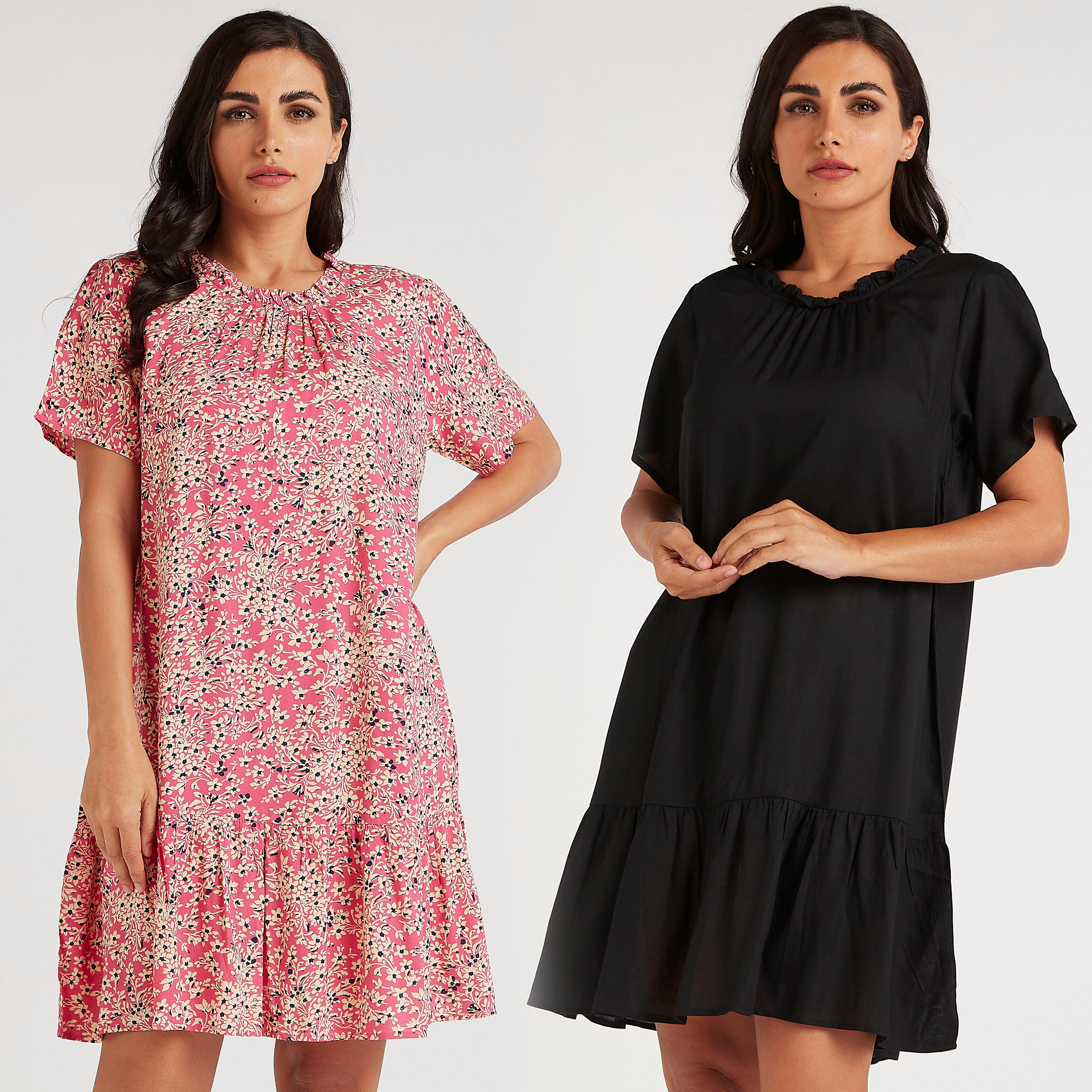 قمصان نوم بياقة مستديرة وطبعات وكشكشة - طقم من 2-women-clothing-nightwear-nighties-image-1