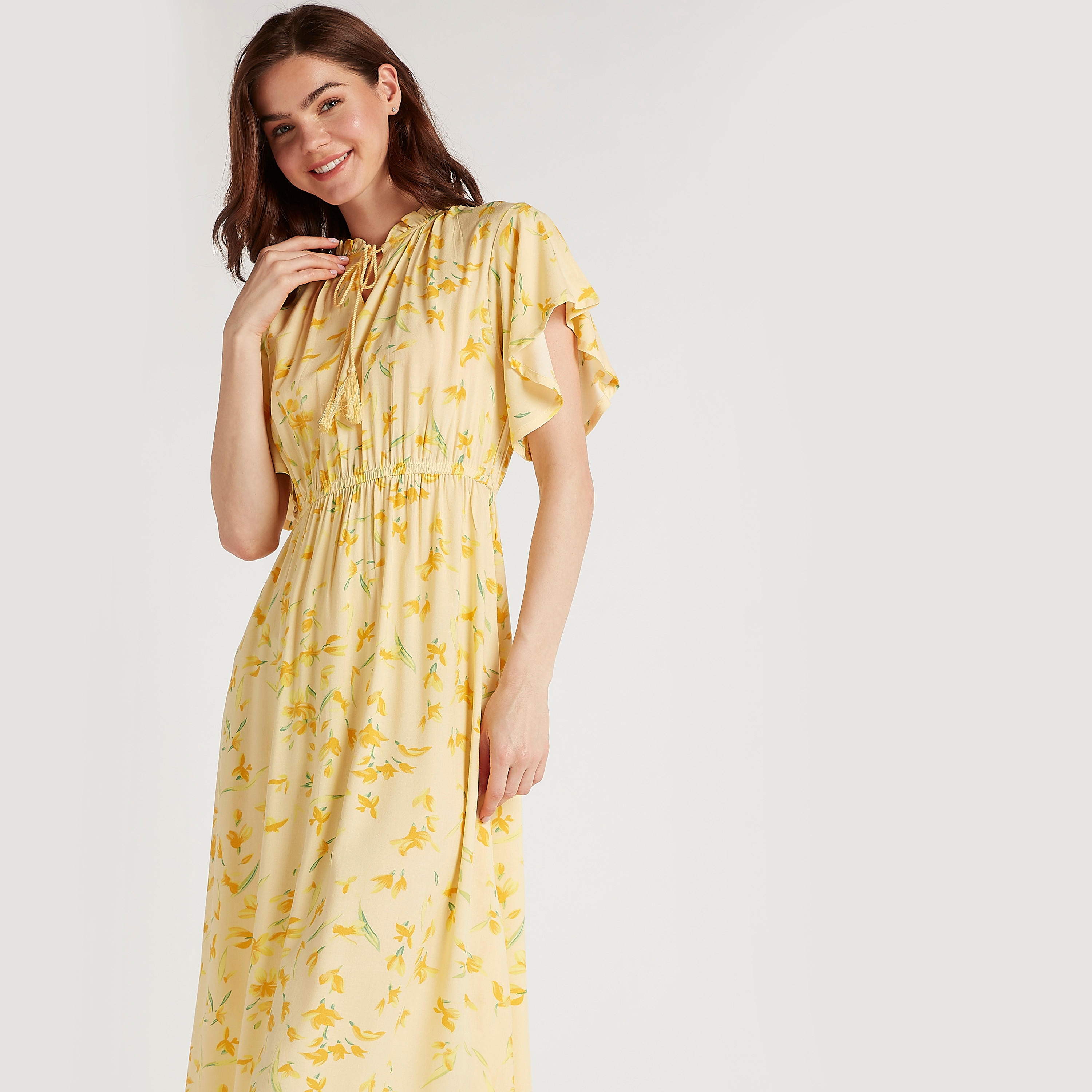 ثوب نوم بخصر مطّاطي وطبعات أزهار وربطة عنق-women-clothing-nightwear-nighties-image-4