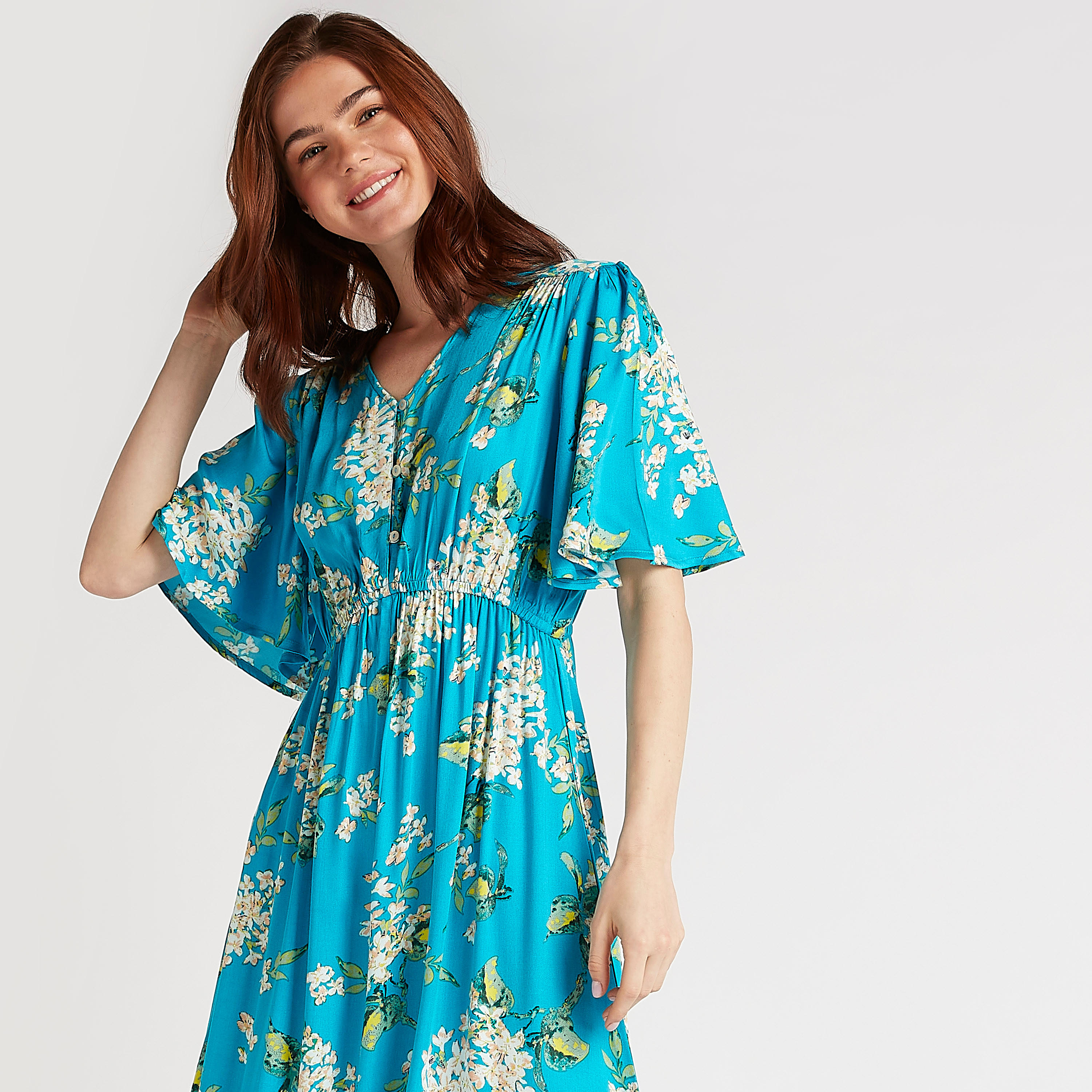 ثوب نوم بأكمام قصيرة وياقة v وطبعات أزهار-women-clothing-nightwear-nighties-image-3