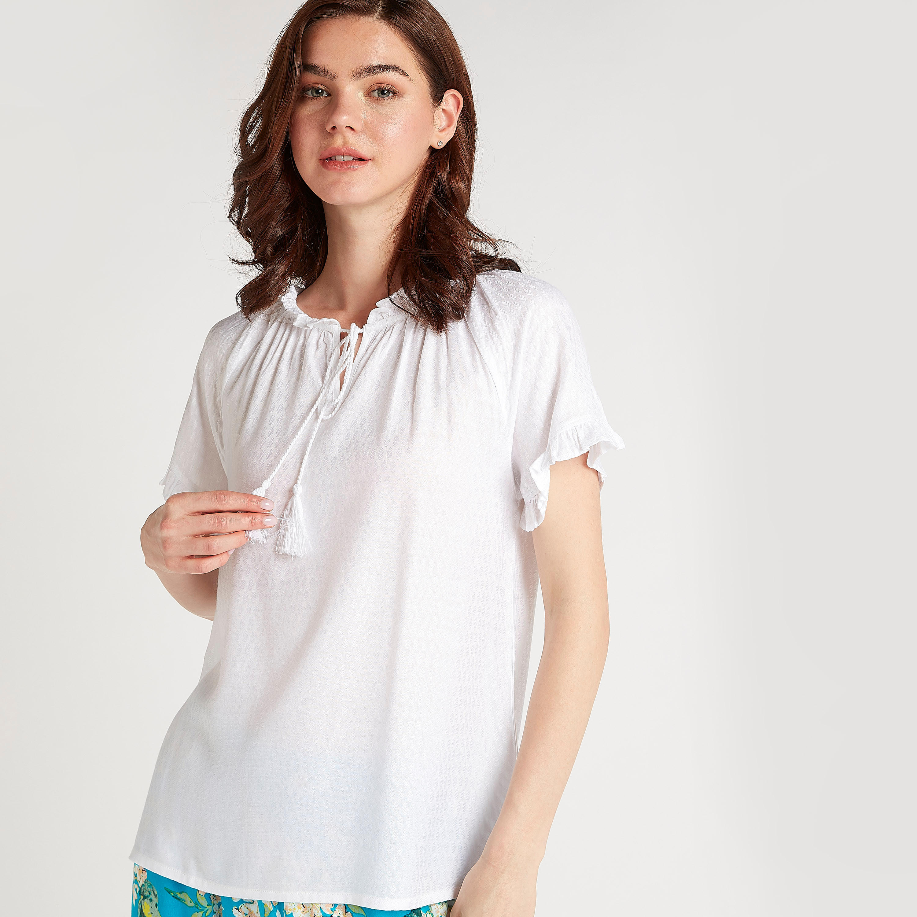 طقم من بنطلون بيجاما طويل وبلوزة بارزة الملمس-women-clothing-nightwear-pyjamas-longsets-image-3
