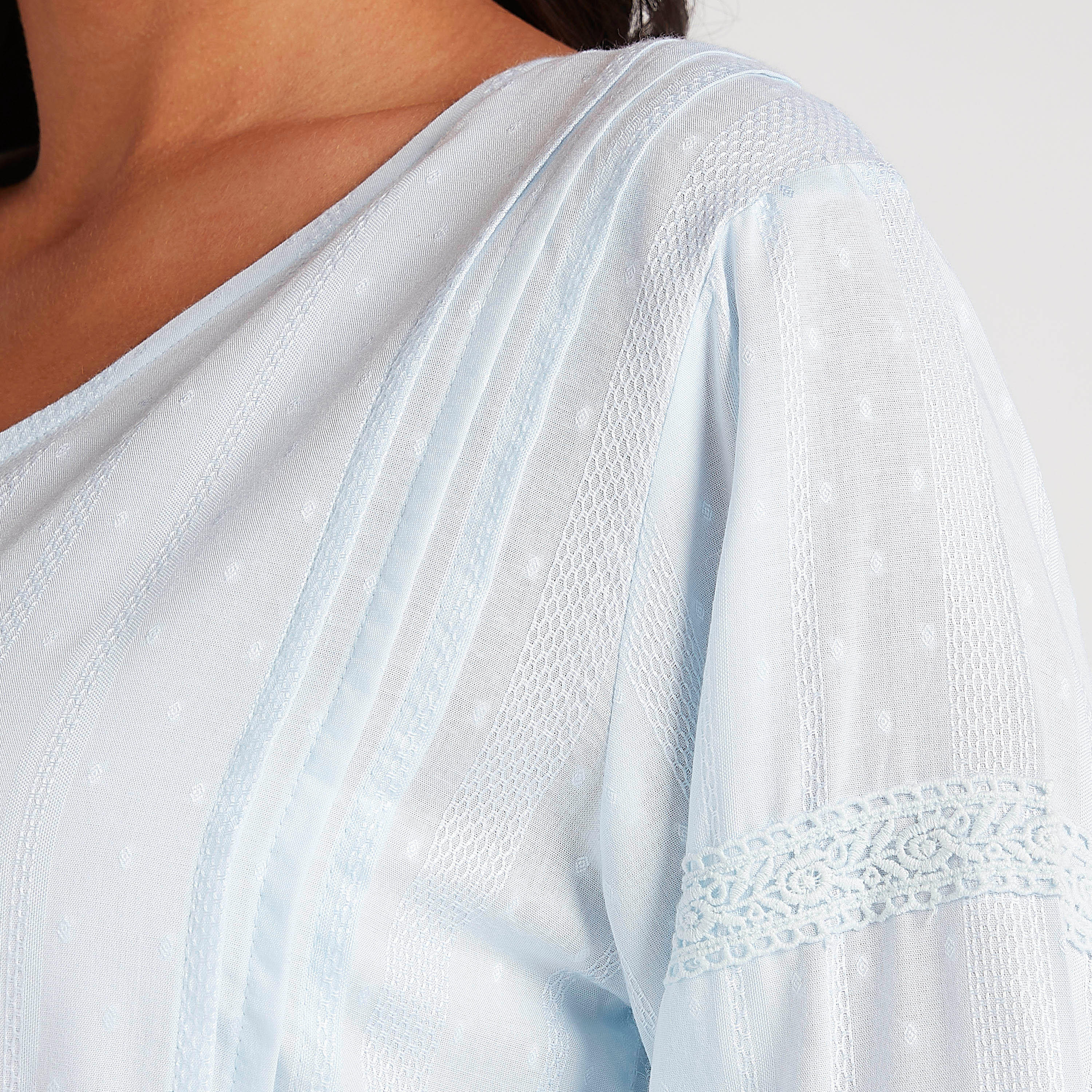 طقم بنطلون بيجاما بطول كامل وبلوزة سادة بياقة v-women-clothing-nightwear-pyjamas-longsets-image-2