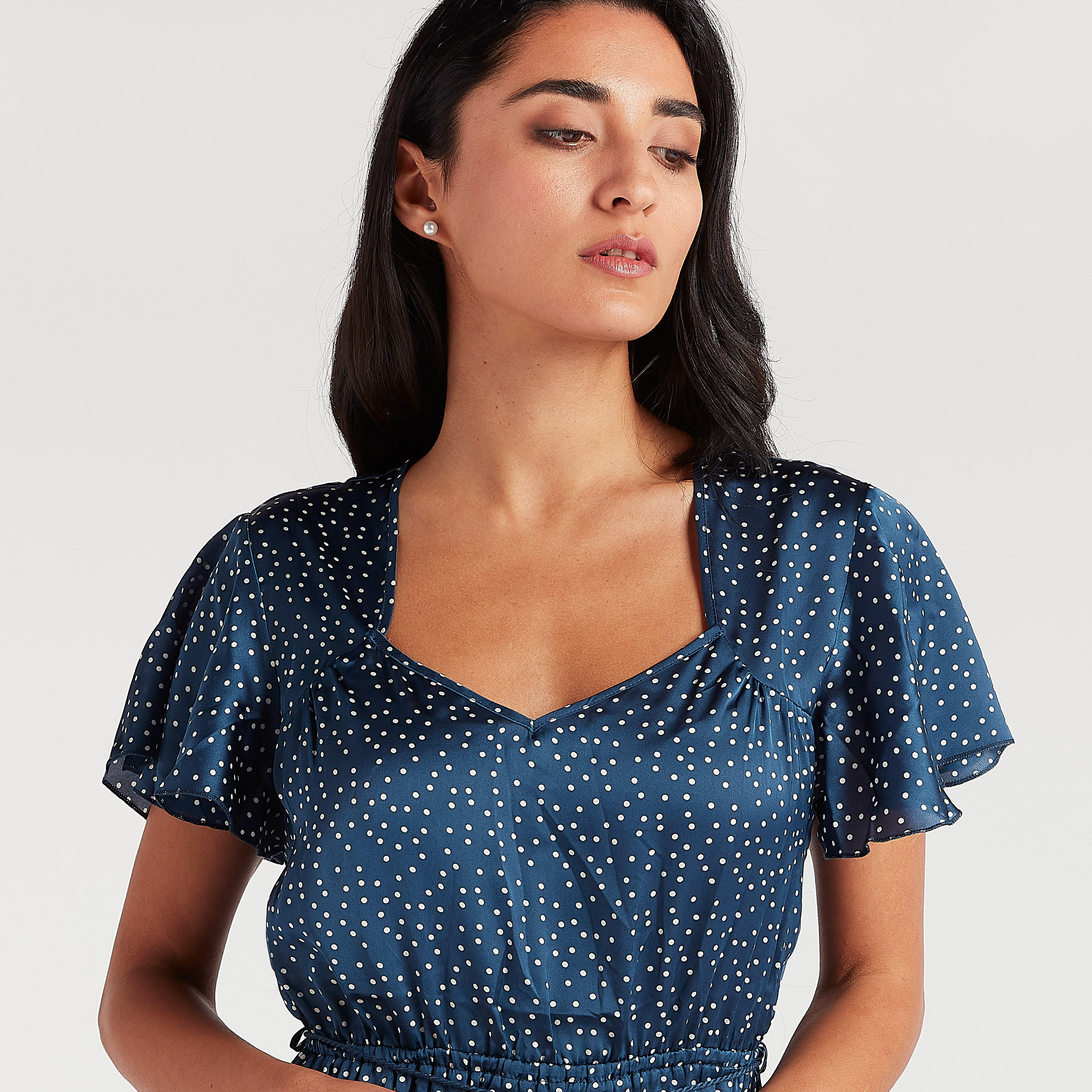 Polka Dot Night Gown with Waist Tie-Ups-women-clothing-nightwear-nighties-image-3