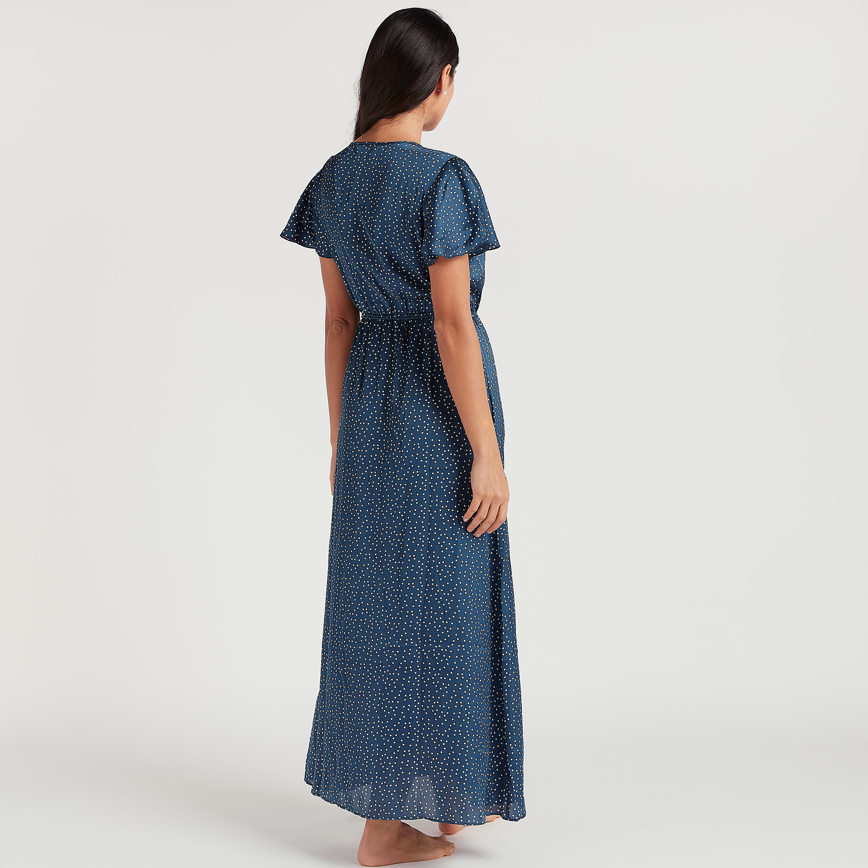 Polka Dot Night Gown with Waist Tie-Ups-women-clothing-nightwear-nighties-image-4
