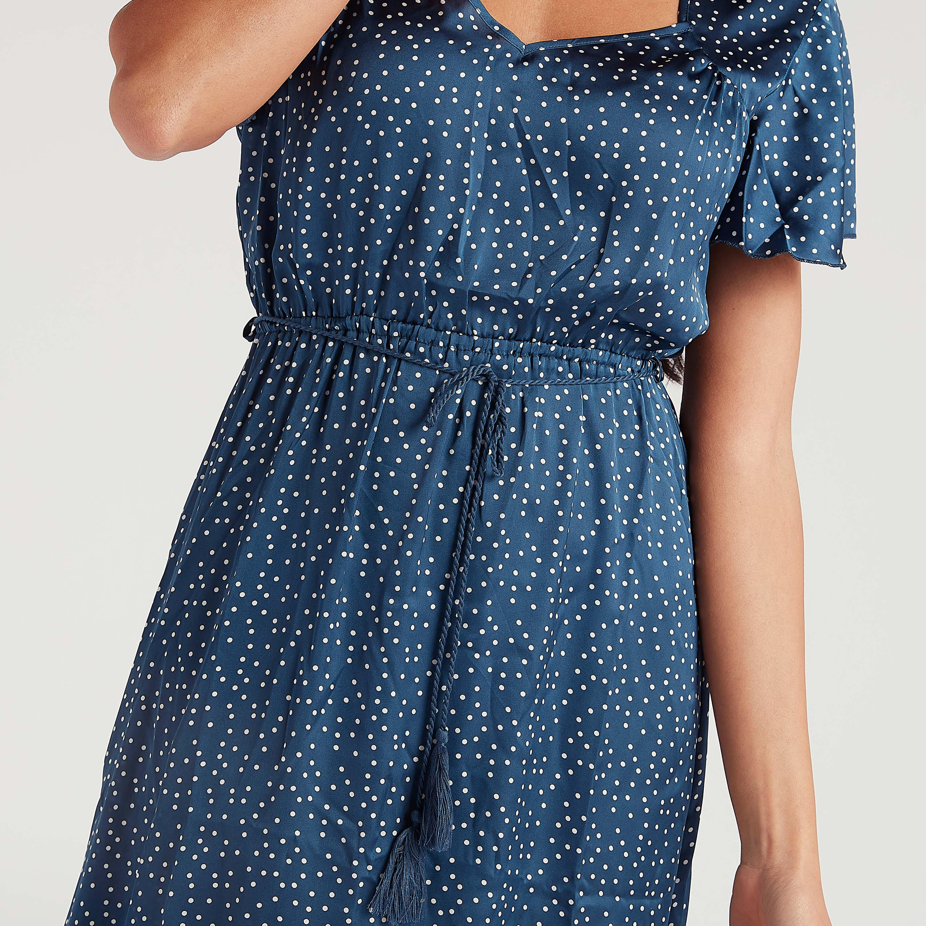 Polka Dot Night Gown with Waist Tie-Ups-women-clothing-nightwear-nighties-image-5