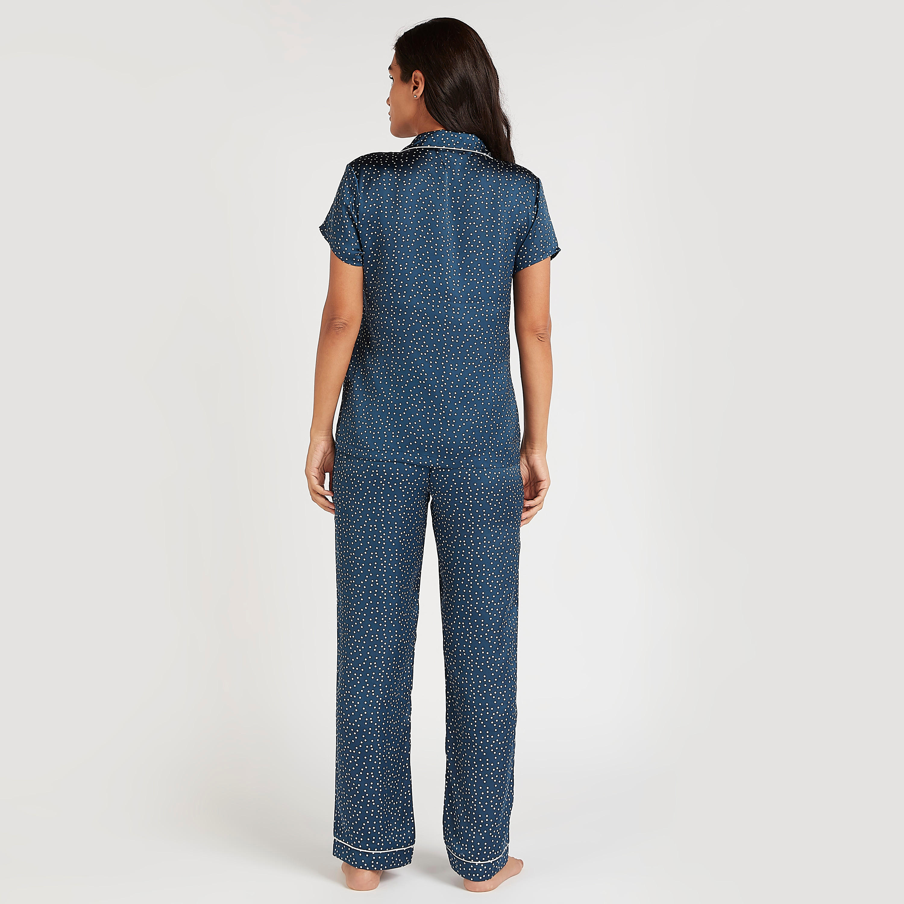 Spot Print Collared Shirt and Full Length Pyjama Set-women-clothing-nightwear-pyjamas-longsets-image-4