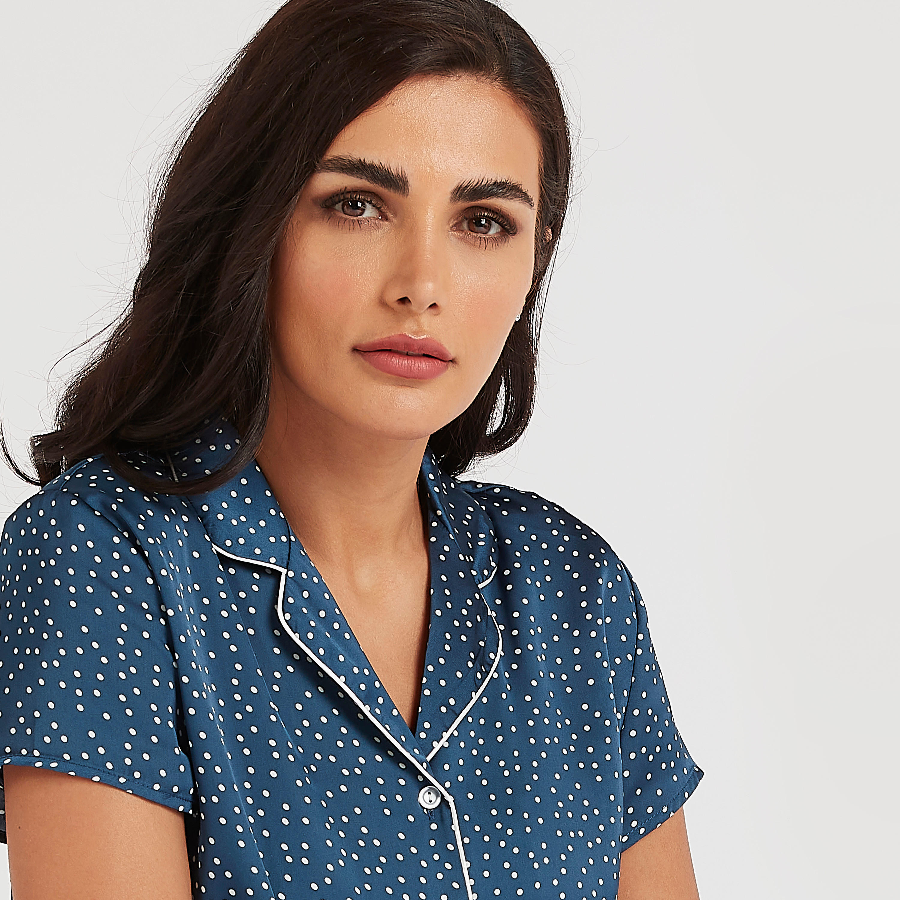 Spot Print Collared Shirt and Full Length Pyjama Set-women-clothing-nightwear-pyjamas-longsets-image-5