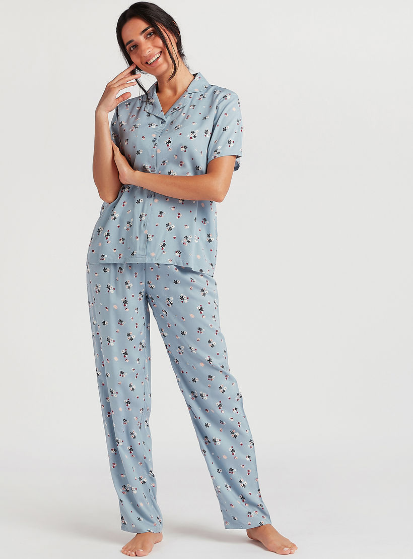 طقم بنطلون بيجاما وقميص بطبعات زهرية مع قناع عيون-women-clothing-nightwear-pyjamas-longsets-image-2