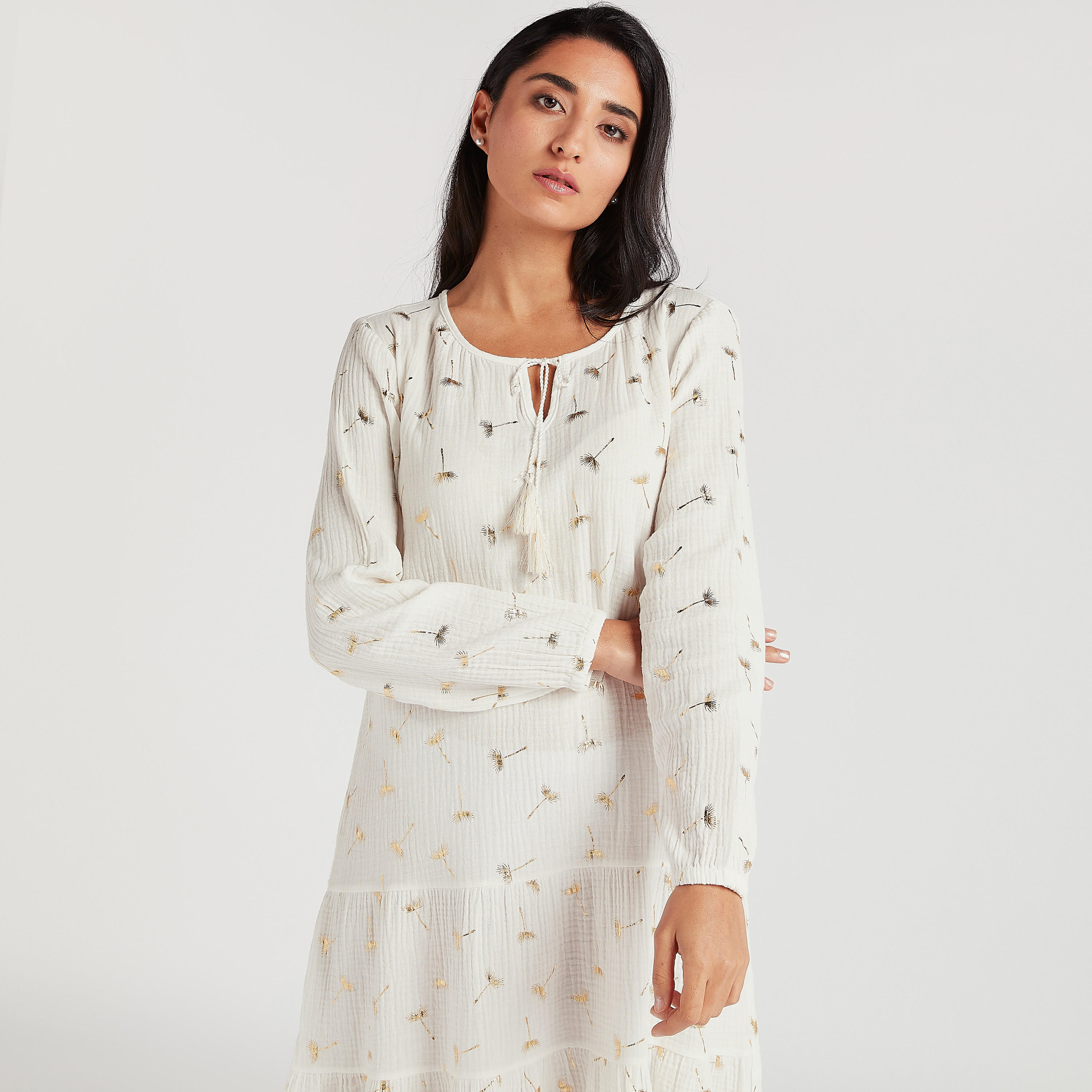 قميص نوم بياقة بأربطة وأكمام طويلة وطبعات-women-clothing-nightwear-nighties-image-6