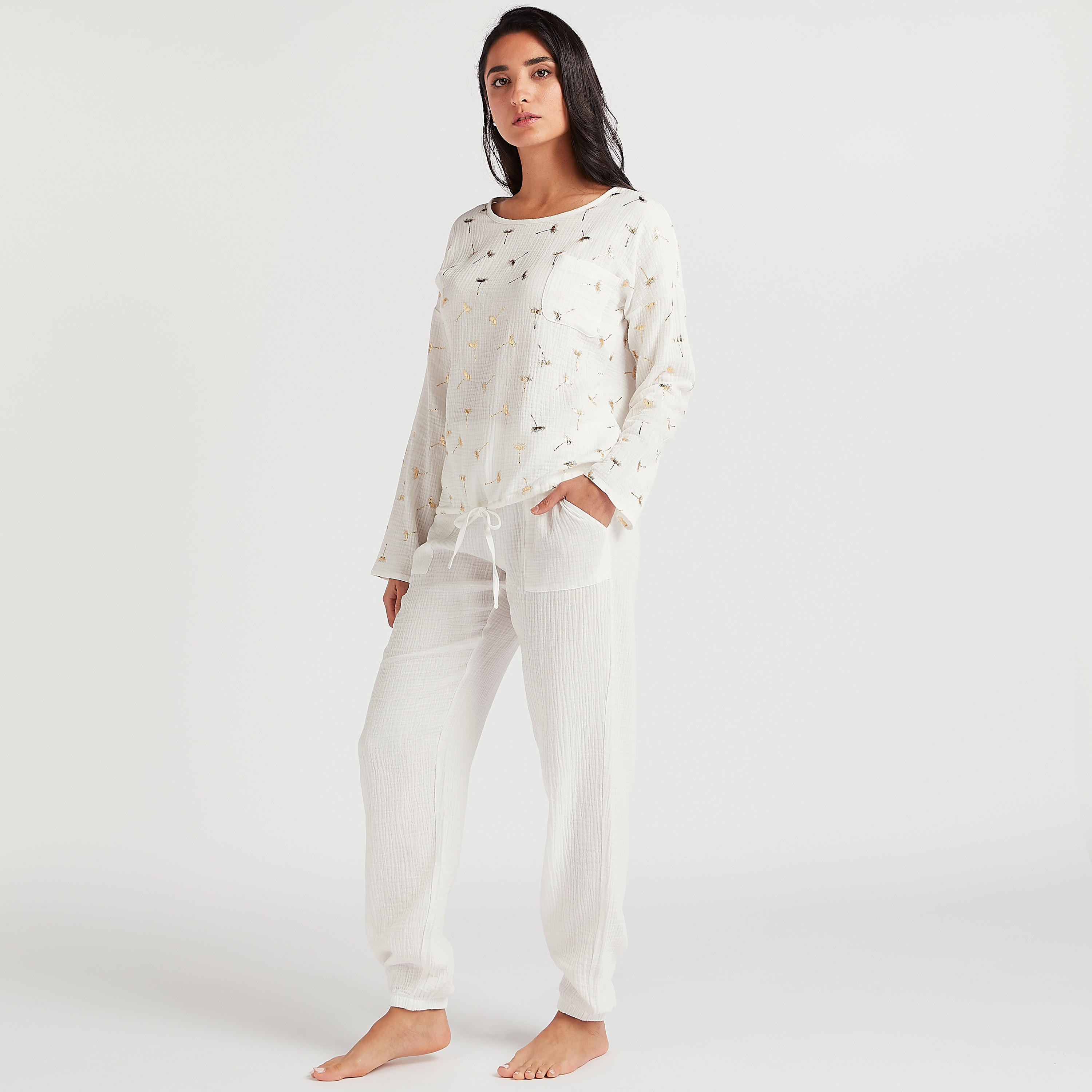 Printed Round Neck Nightshirt and Pyjama Set-women-clothing-nightwear-pyjamas-longsets-image-1