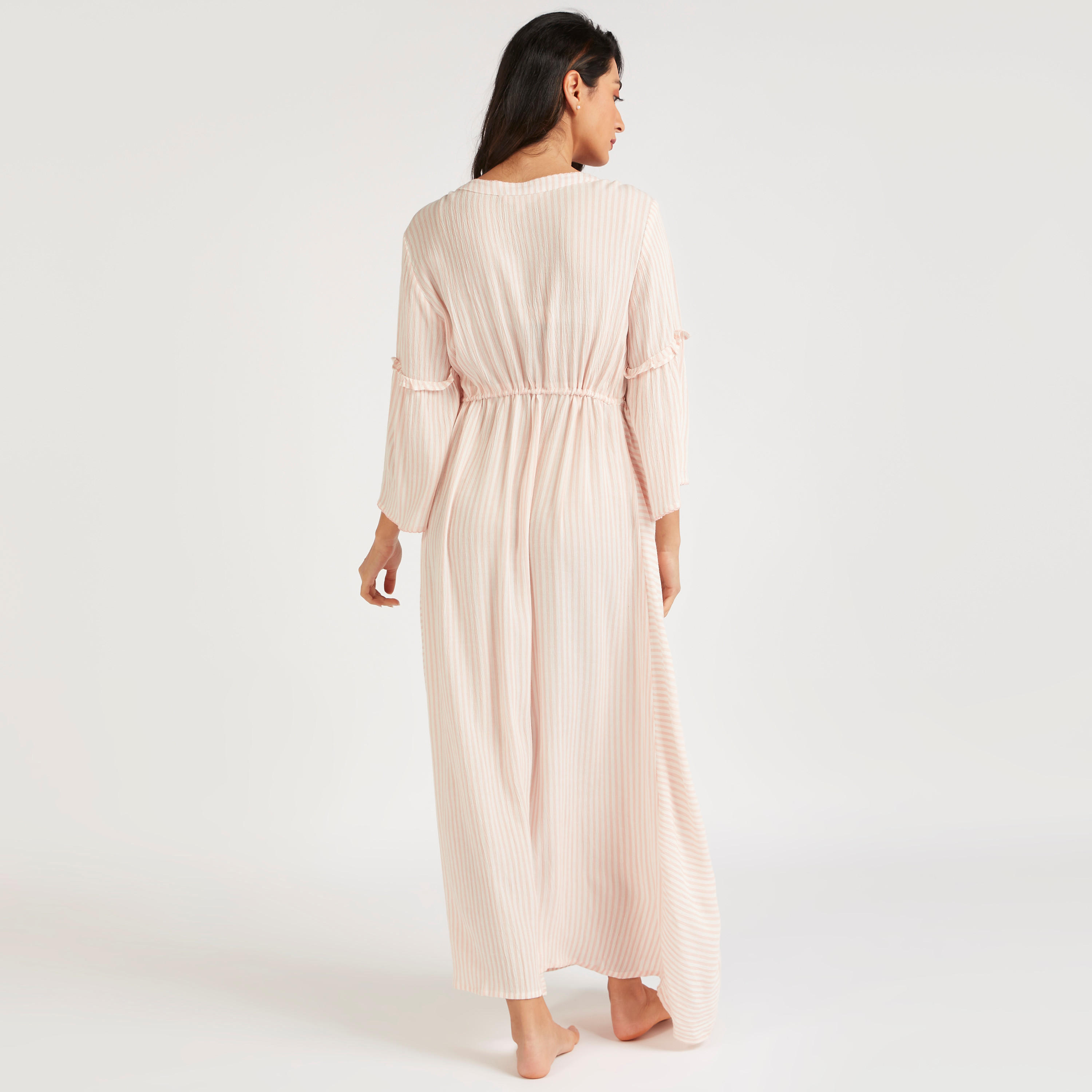 فستان مخطط برباط على الخصر وياقة على شكل حرف V-women-clothing-nightwear-nighties-image-4