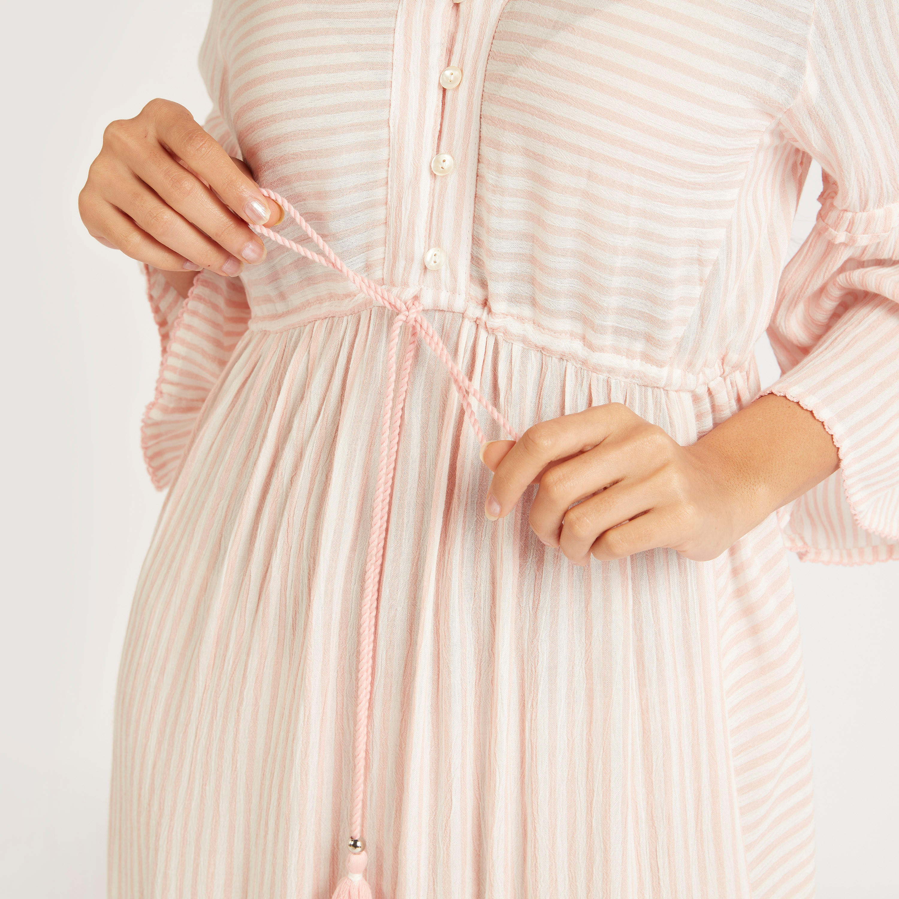 فستان مخطط برباط على الخصر وياقة على شكل حرف V-women-clothing-nightwear-nighties-image-5