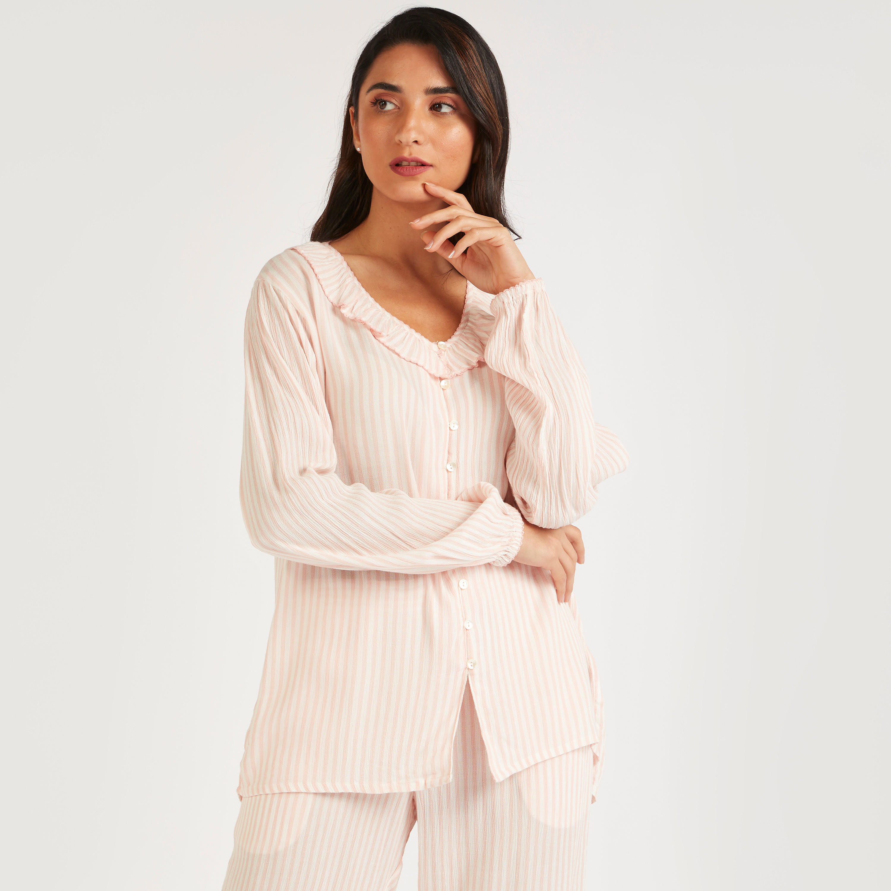 طقم بنطلون بيجاما طويل وقميص مقلّم-women-clothing-nightwear-pyjamas-longsets-image-2