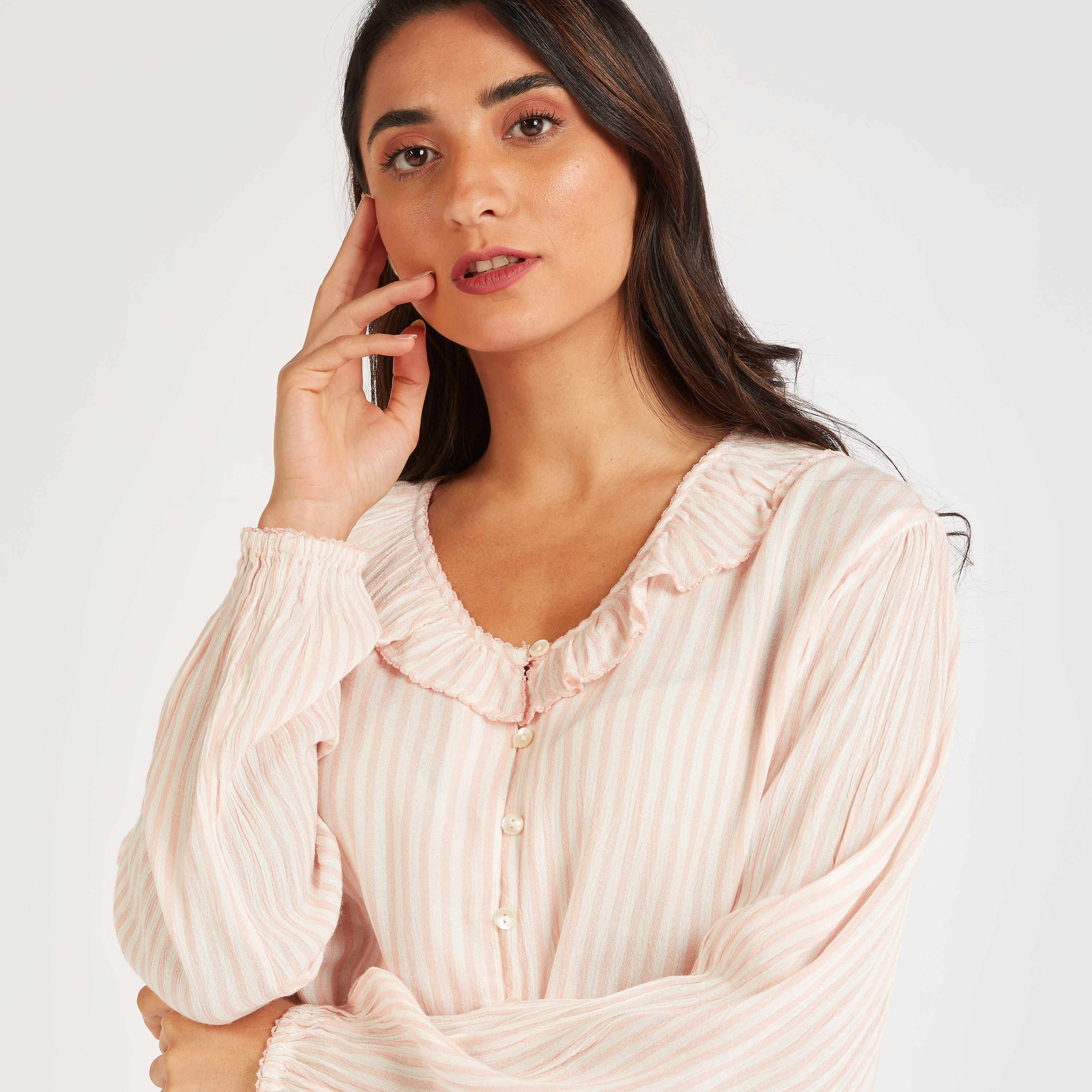 طقم بنطلون بيجاما طويل وقميص مقلّم-women-clothing-nightwear-pyjamas-longsets-image-5