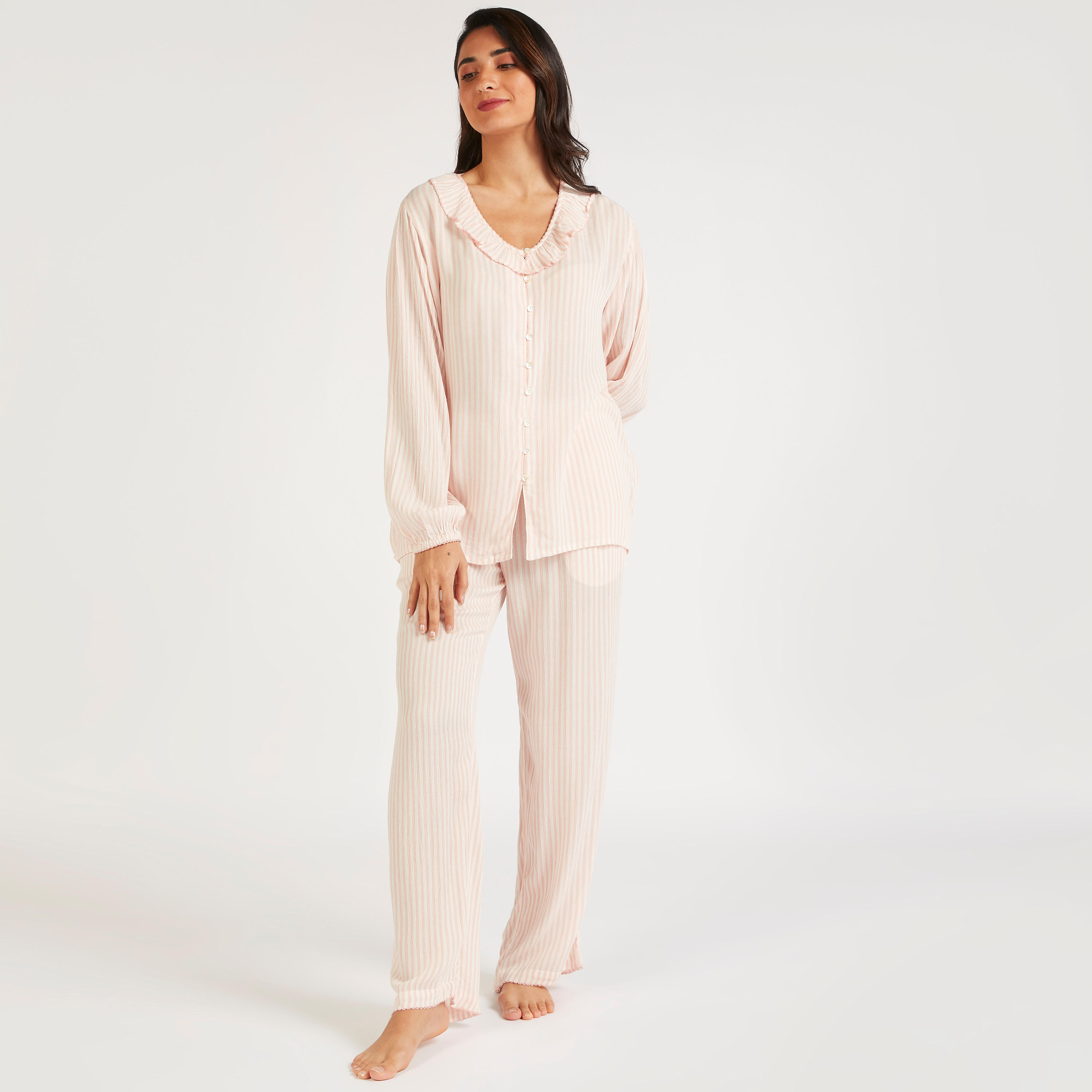 طقم بنطلون بيجاما طويل وقميص مقلّم-women-clothing-nightwear-pyjamas-longsets-image-6