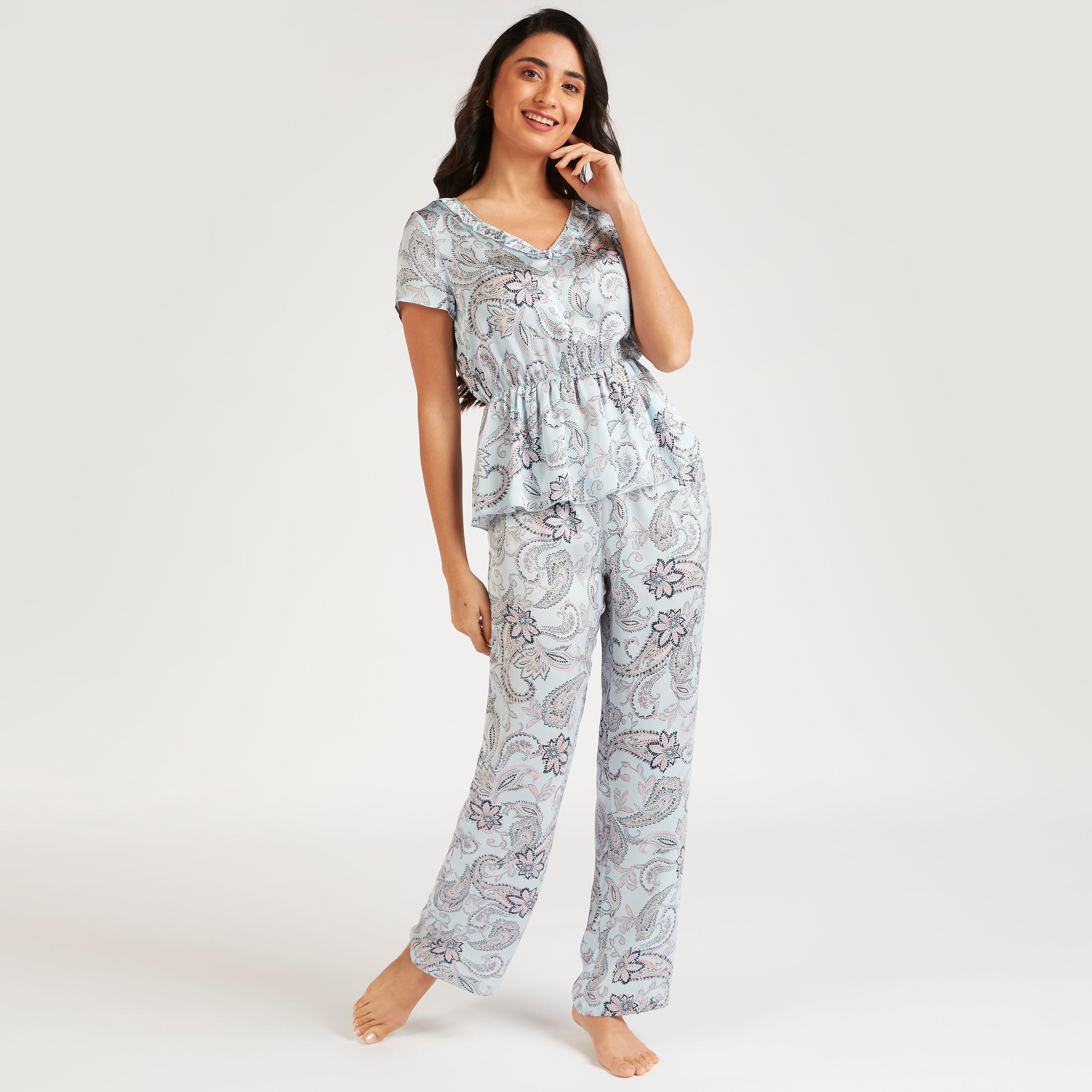 Paisley Print Top and Full Length Pyjama Set-women-clothing-nightwear-pyjamas-longsets-image-1