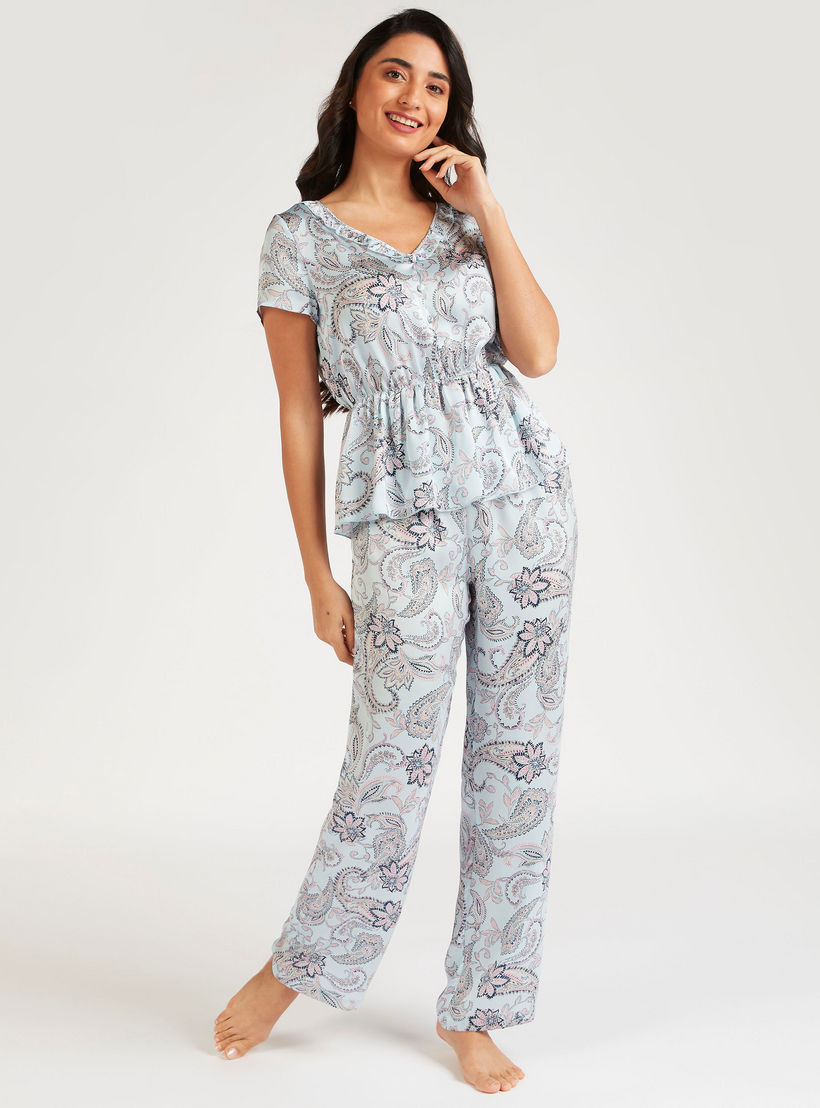 Paisley Print Top and Full Length Pyjama Set-women-clothing-nightwear-pyjamas-longsets-image-1