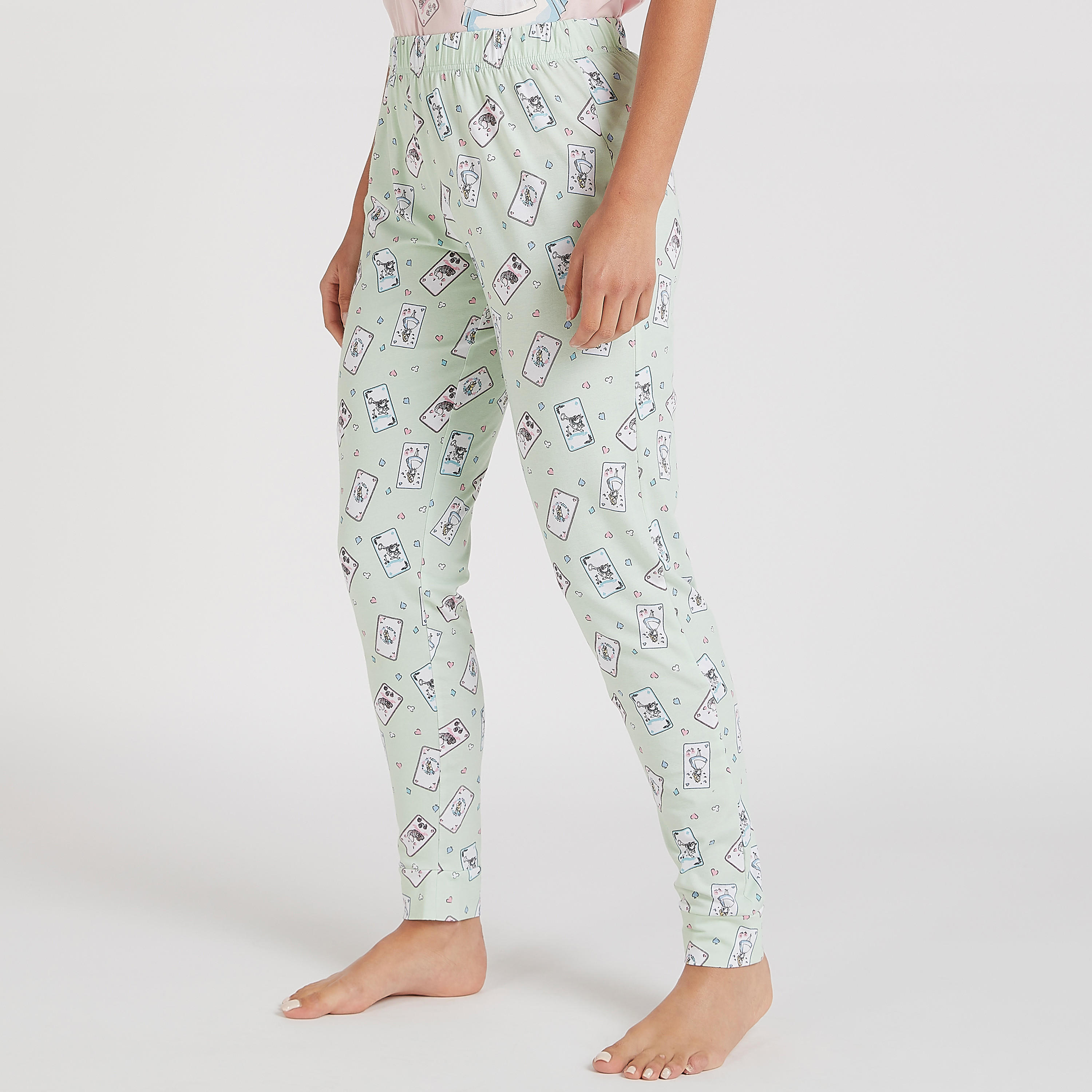 طقم من بنطلون بيجاما طويل وتيشيرت بياقة مستديرة وطبعات-women-clothing-nightwear-pyjamas-longsets-image-1