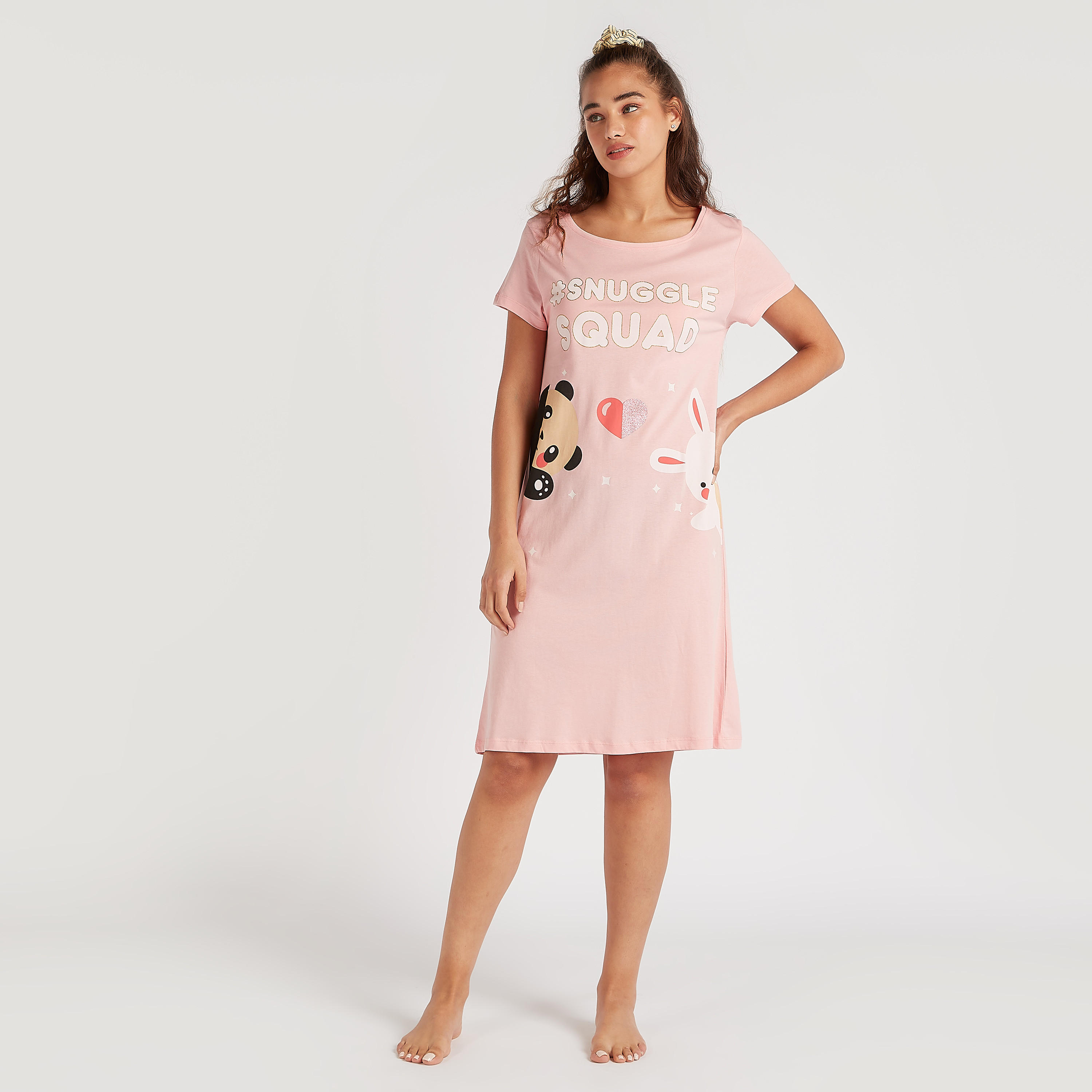 طقم قمصان نوم بطبعات وأكمام قصيرة - قطعتين-women-clothing-nightwear-nighties-image-3