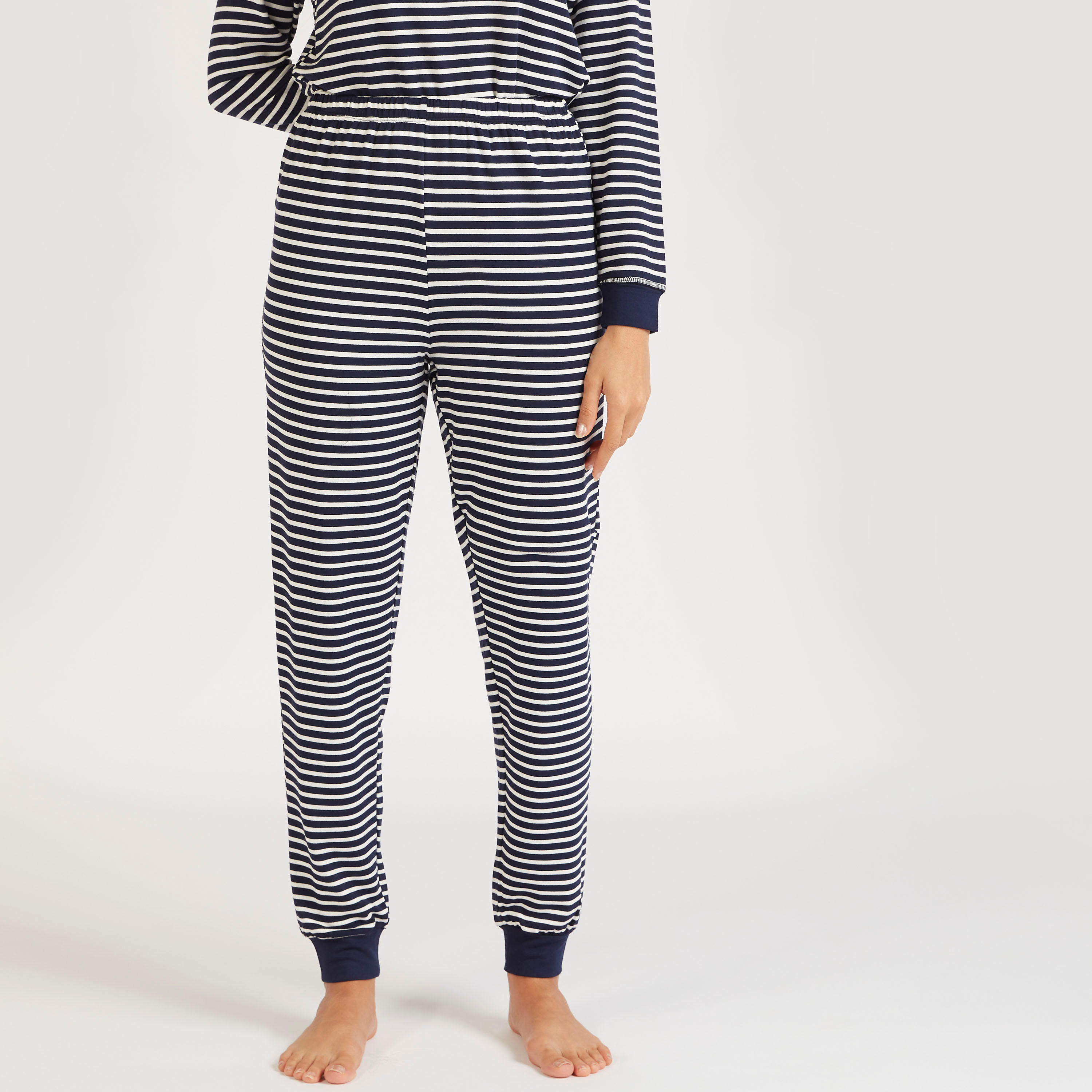 طقم بنطلون بيجاما وقميص مخطط بياقة ضيّقة-women-clothing-nightwear-pyjamas-longsets-image-4