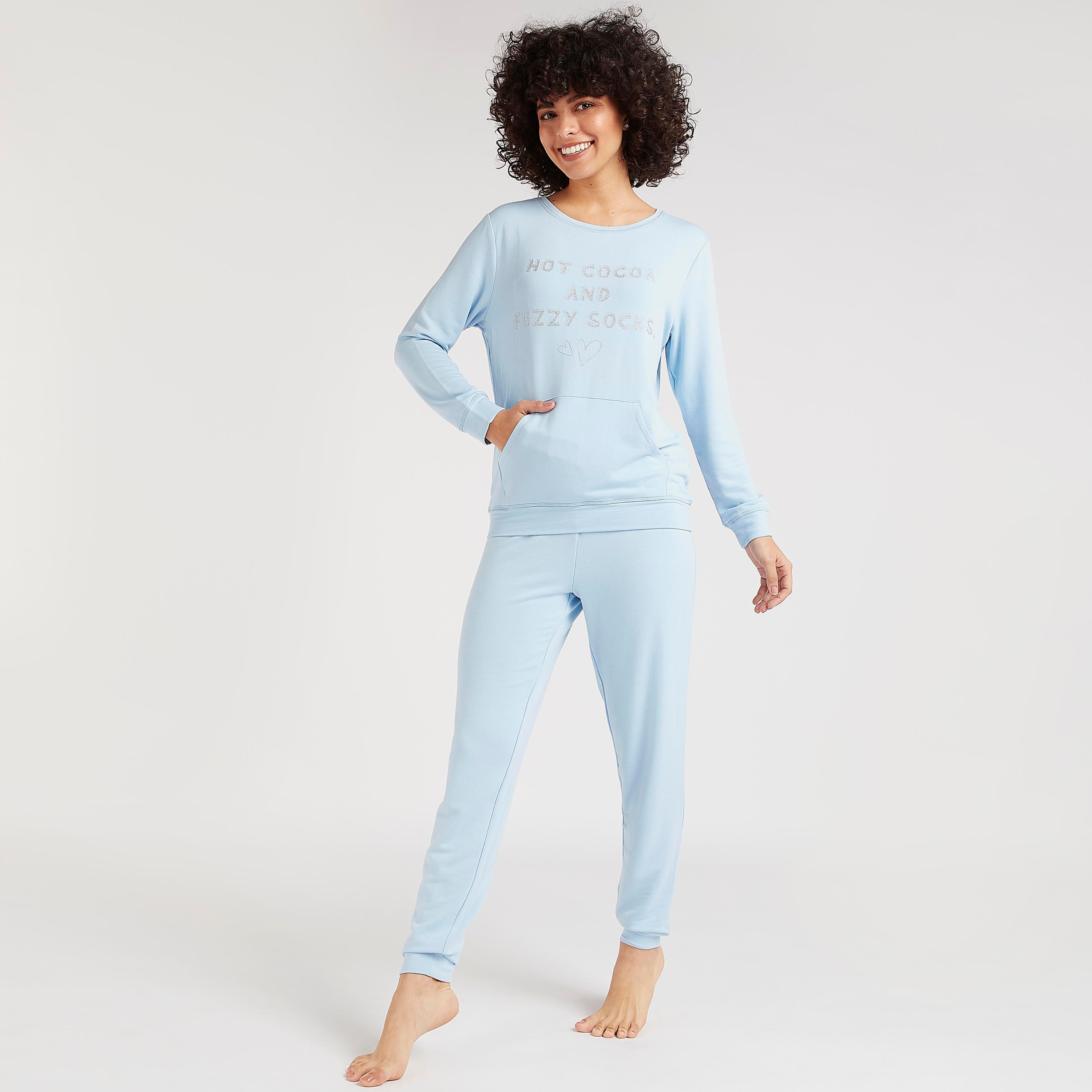 طقم بنطلون بيجاما طويل وتيشيرت بياقة مستديرة وطبعات-women-clothing-nightwear-pyjamas-longsets-image-2
