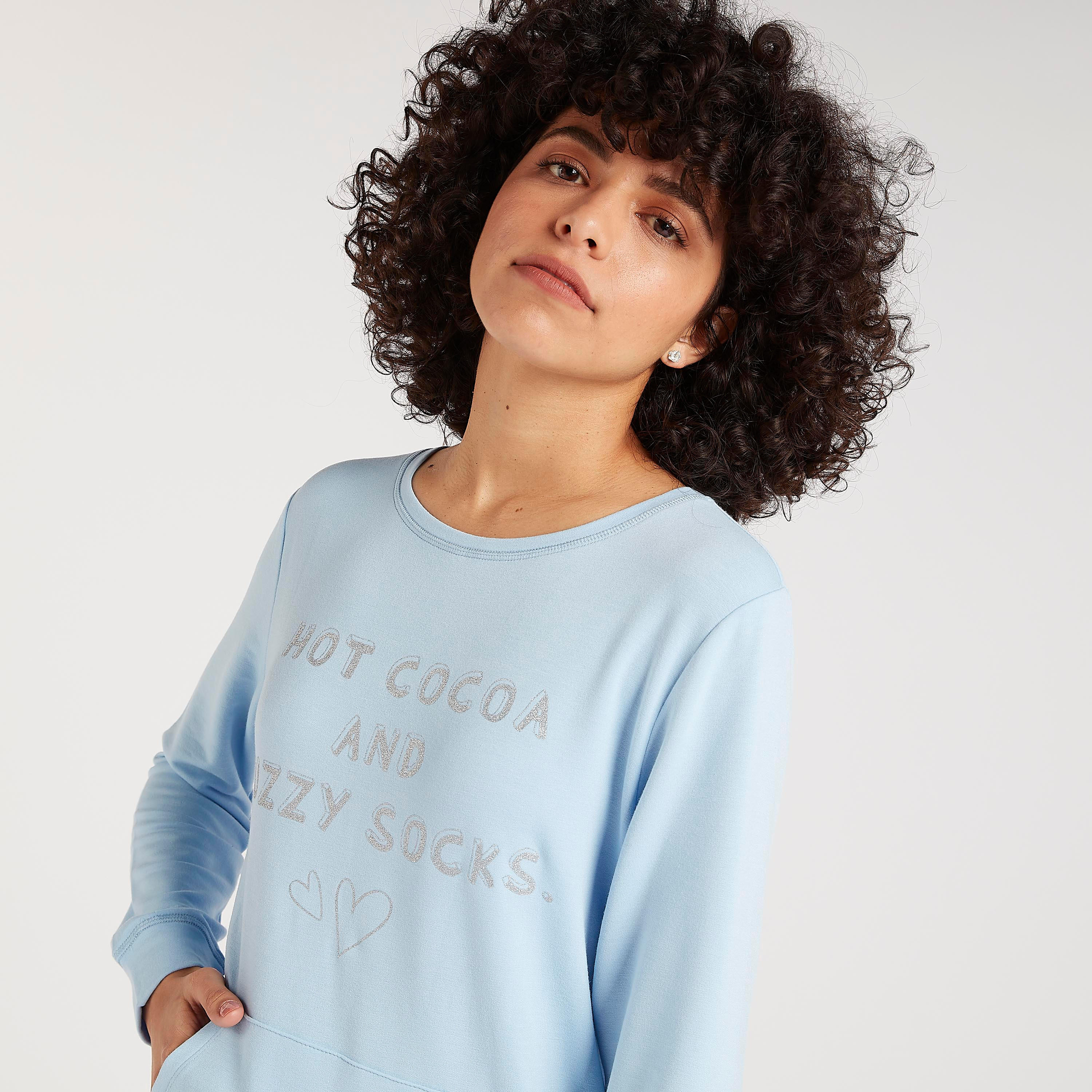طقم بنطلون بيجاما طويل وتيشيرت بياقة مستديرة وطبعات-women-clothing-nightwear-pyjamas-longsets-image-5