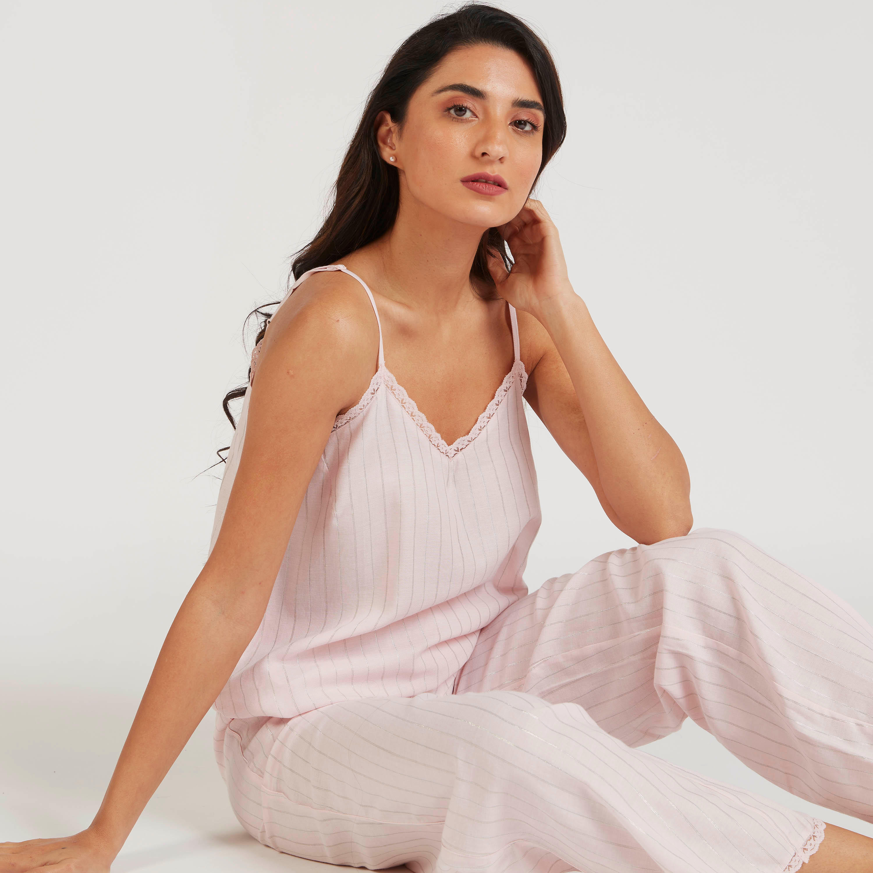 Striped Lace Detail Camisole-women-clothing-nightwear-pyjamas-tops-image-1