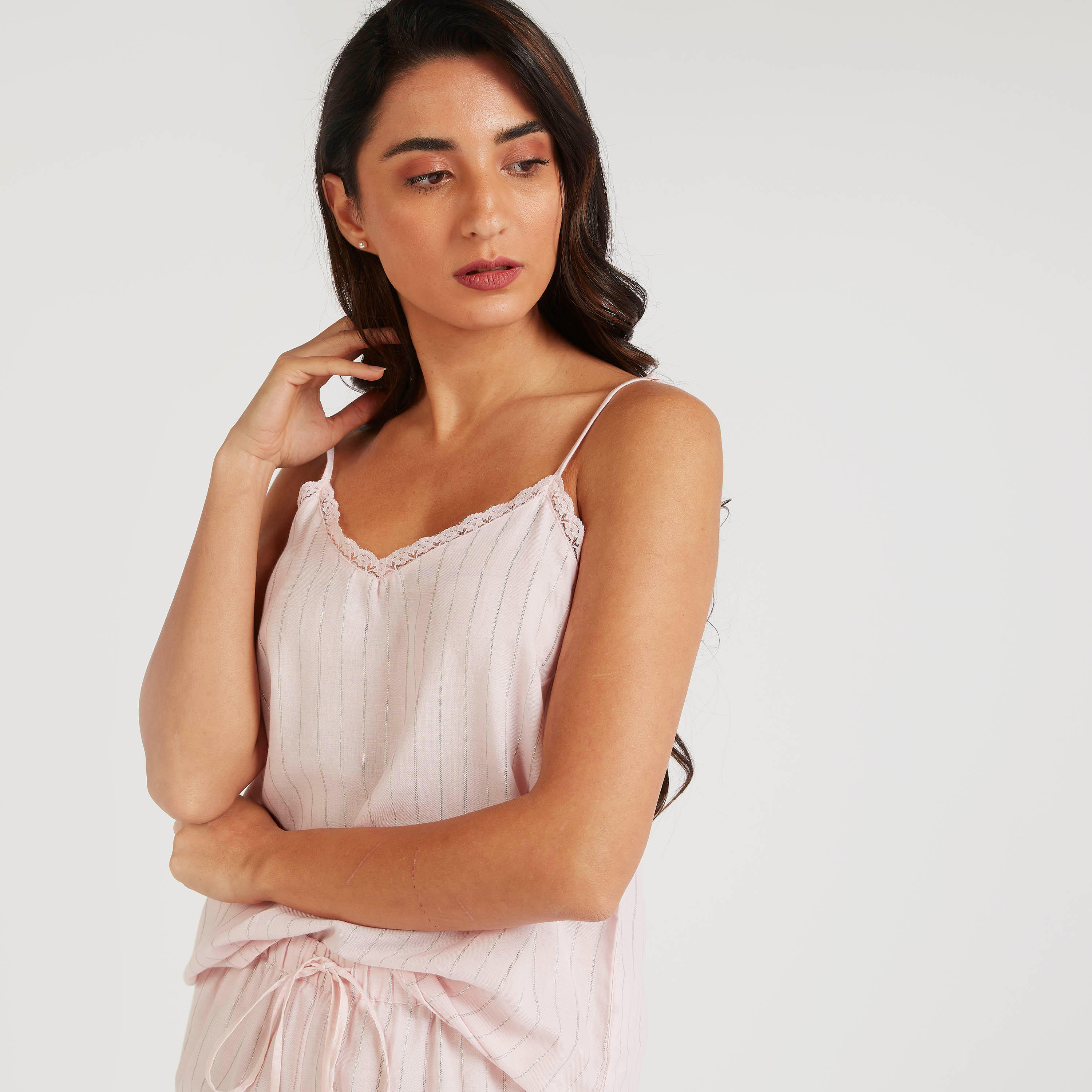 Striped Lace Detail Camisole-women-clothing-nightwear-pyjamas-tops-image-2