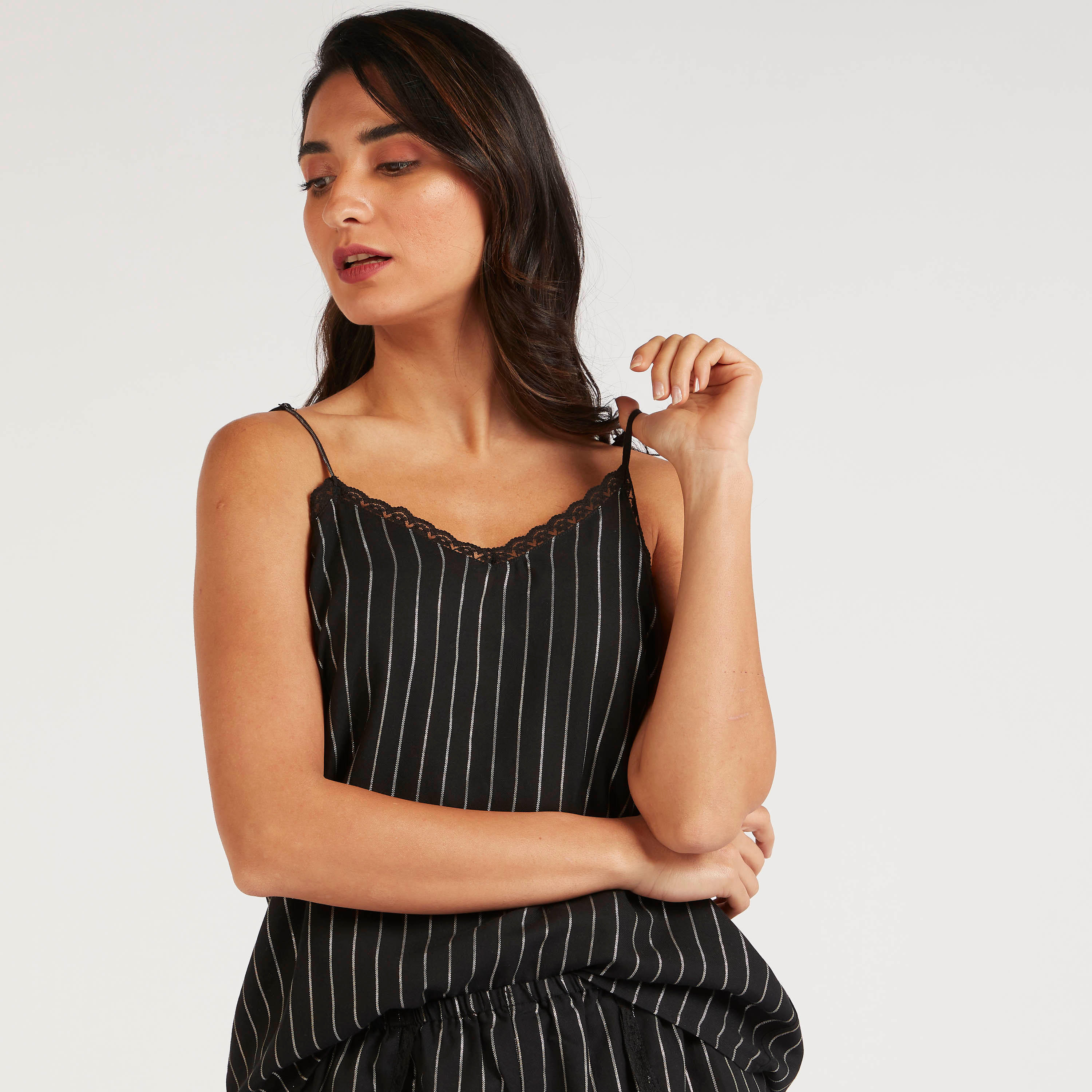 Striped Lace Detail Camisole-women-clothing-nightwear-pyjamas-tops-image-1