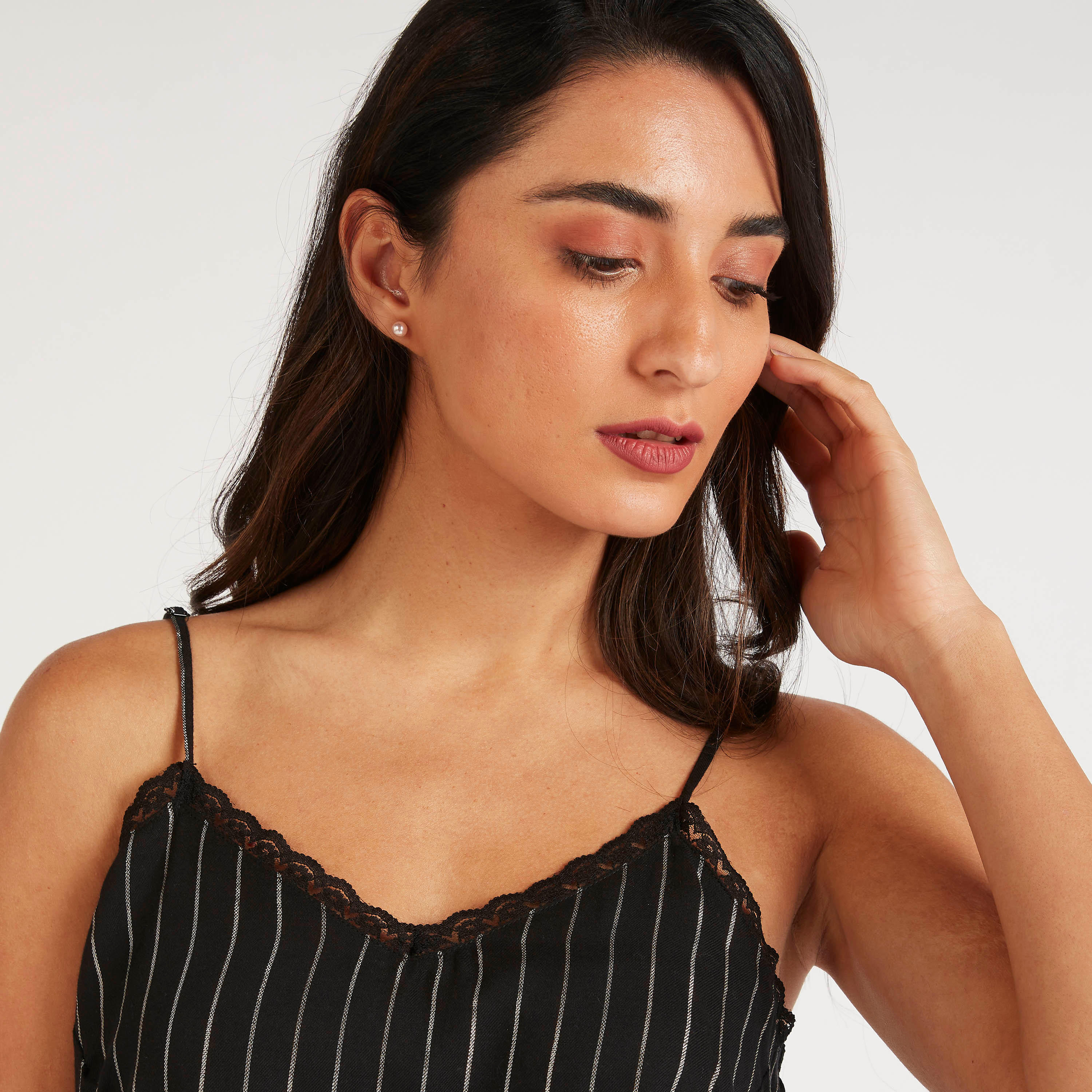 Striped Lace Detail Camisole-women-clothing-nightwear-pyjamas-tops-image-3