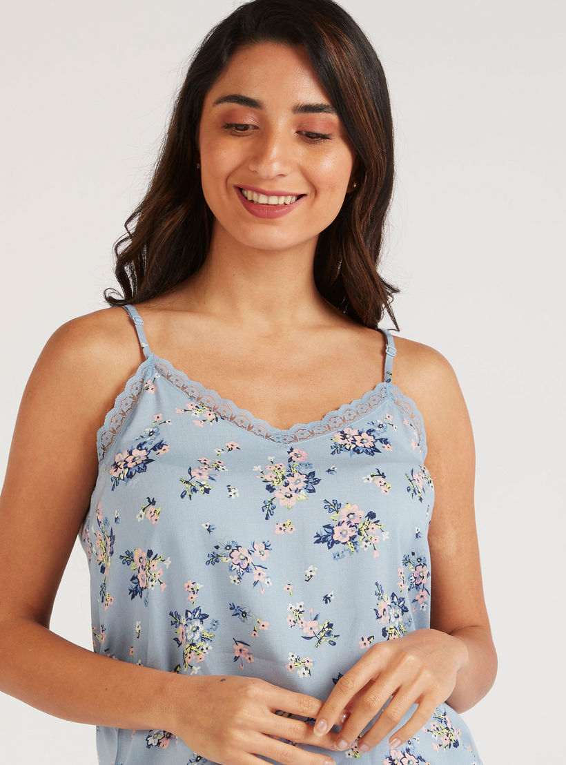 Floral Print Lace Detailed Camisole-women-clothing-nightwear-pyjamas-tops-image-1