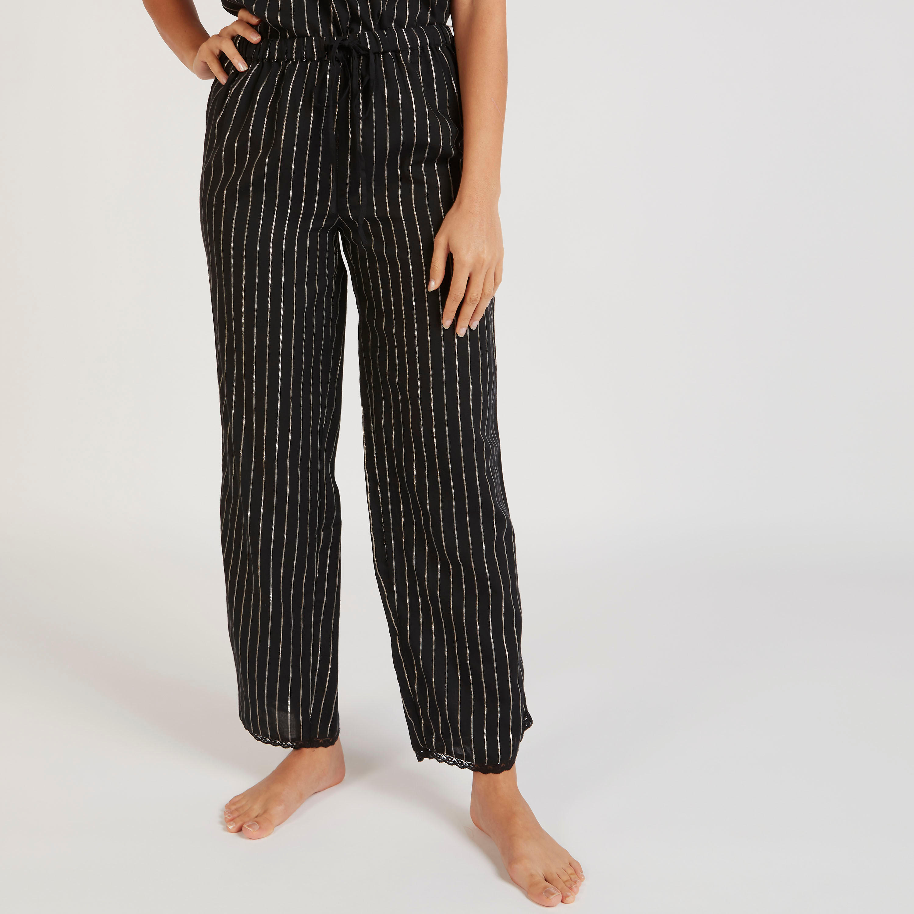 Striped Full Length Pyjama with Drawstring Closure-women-clothing-nightwear-pyjamas-bottoms-image-1