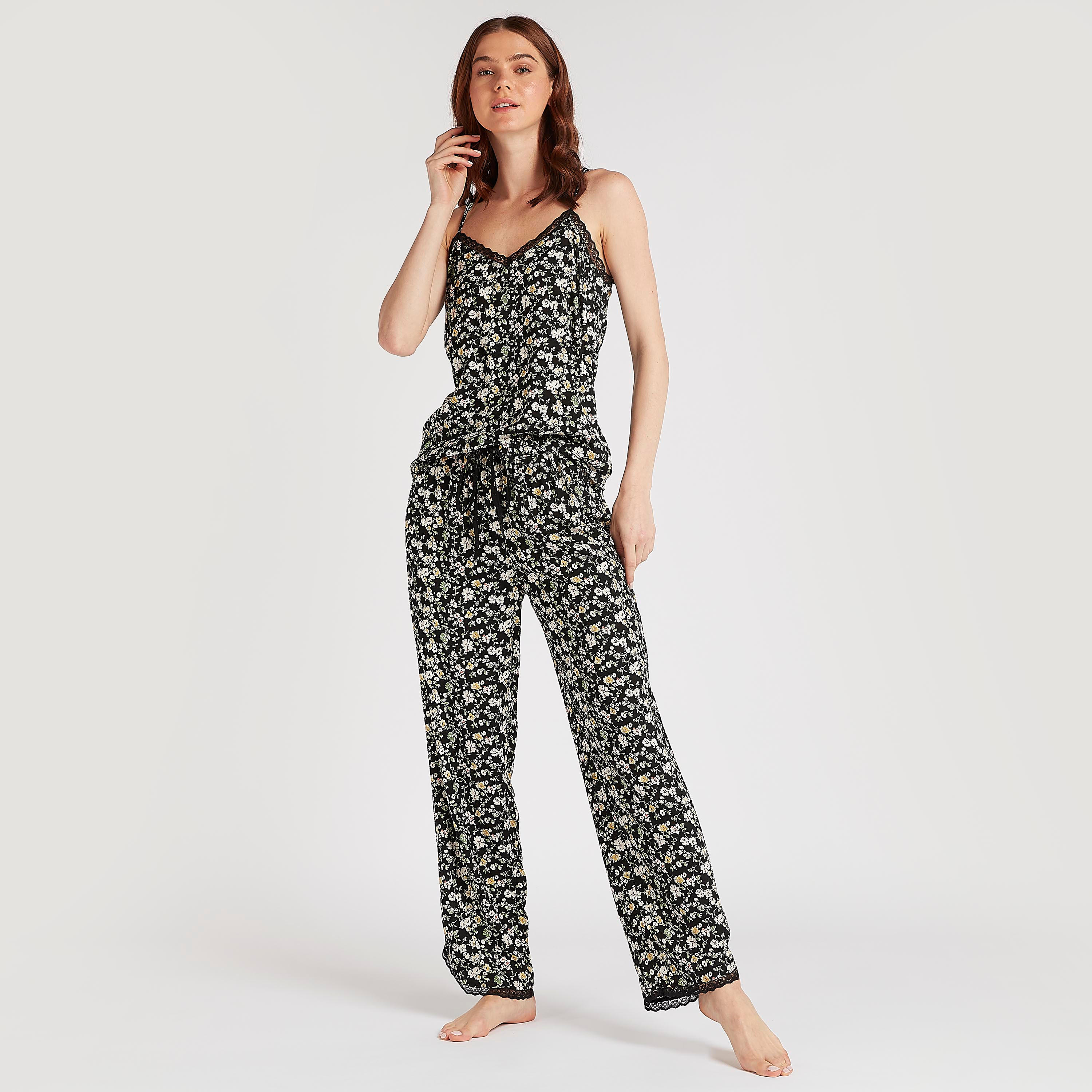 بنطلون بيجاما برباط إغلاق وطبعات زهرية-women-clothing-nightwear-pyjamas-bottoms-image-1