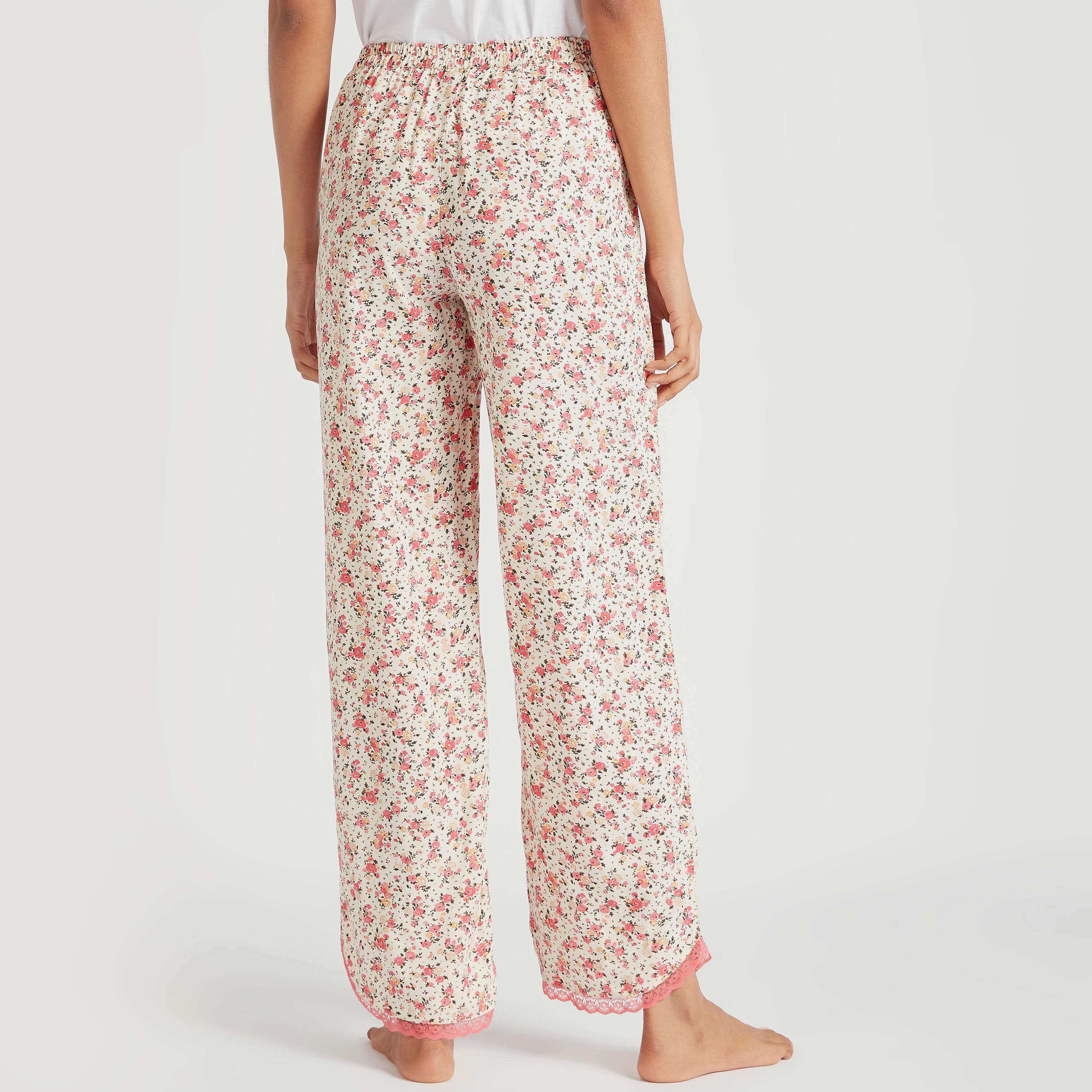 Floral Print Full Length Pyjamas with Drawstring Closure-women-clothing-nightwear-pyjamas-bottoms-image-4