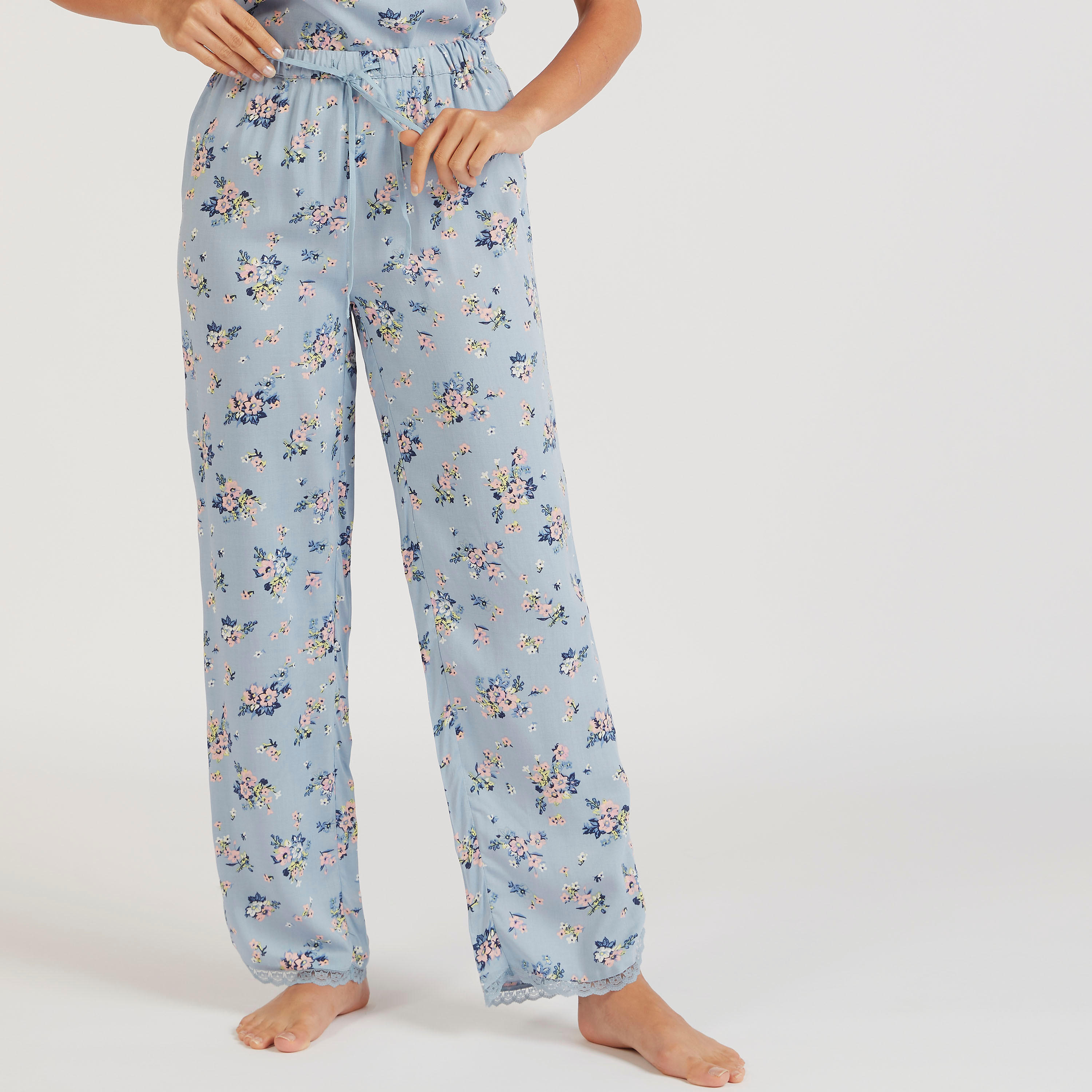 Floral Print Full Length Pyjama with Drawstring Closure-women-clothing-nightwear-pyjamas-bottoms-image-2