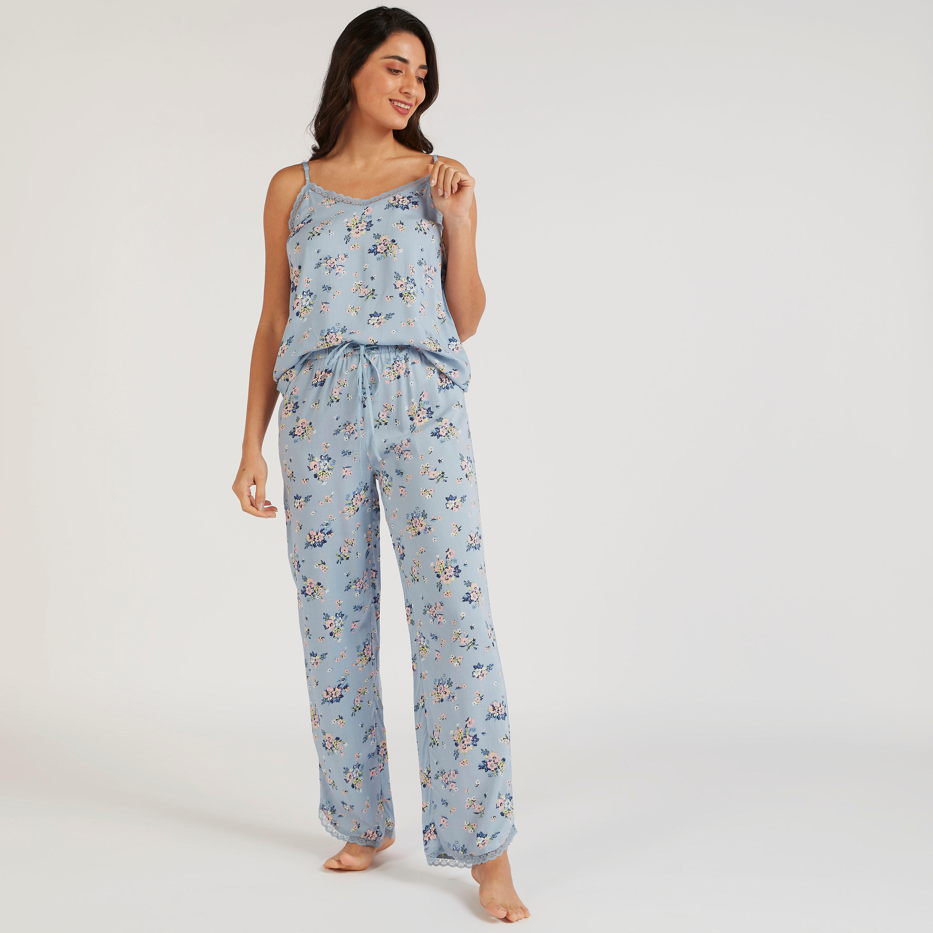 Floral Print Full Length Pyjama with Drawstring Closure-women-clothing-nightwear-pyjamas-bottoms-image-5