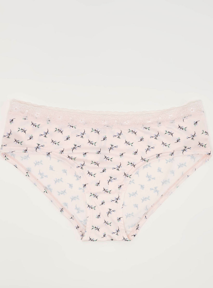 Floral Print Hipster Briefs with Lace Waistband-women-clothing-lingerie-panties-image-1