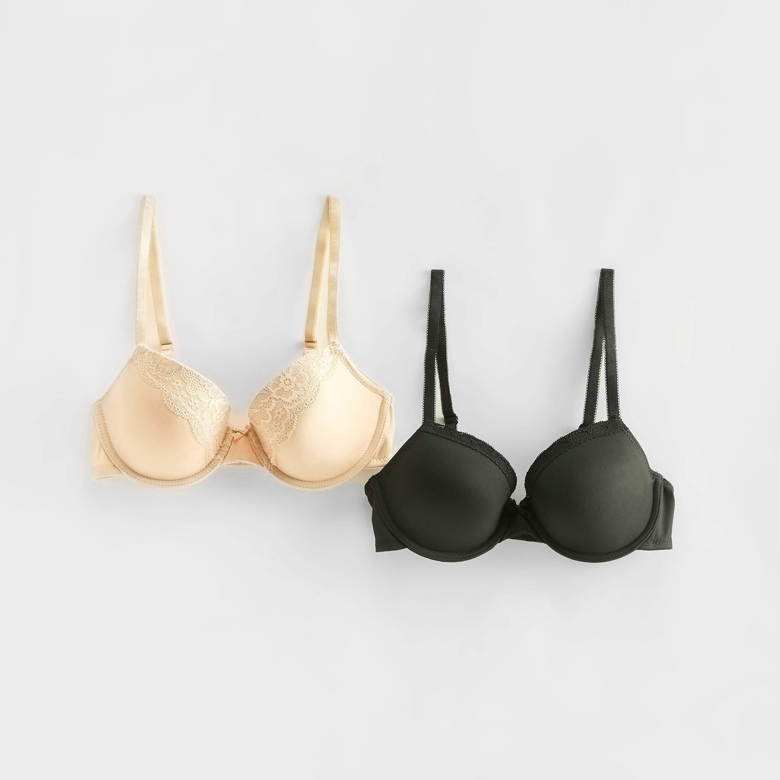 Set of 2 - Solid Padded Plunge Bra with Lace Detail-women-clothing-lingerie-bras-image-1
