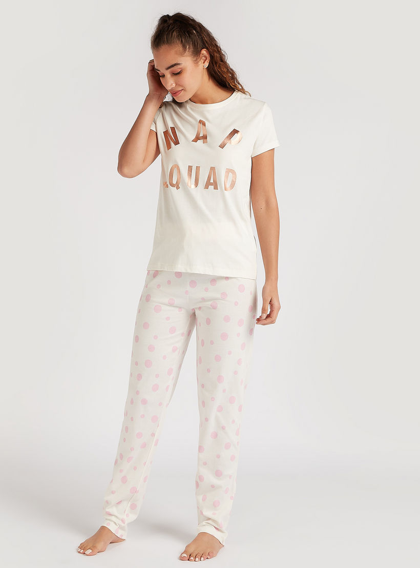 Printed Crew Neck T-shirt and Full Length Pyjama Set-women-clothing-nightwear-pyjamas-longsets-image-1